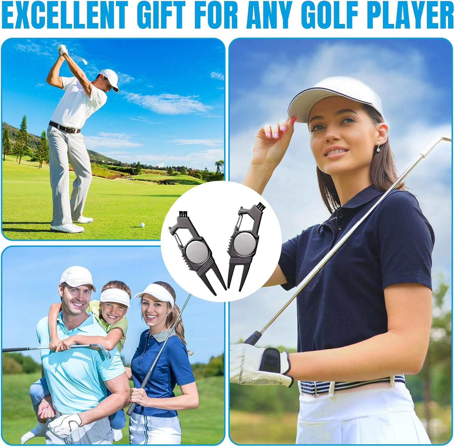 3 Pcs 7 in 1 Multipurpose Golf Divot Tool Golf Divot Repair Tool Lightweight Compact Golf Tool with Magnetic Golf Ball Marker, Bottle Opener, Club Brush, Groove Cleaner for Golf Lovers image number 1