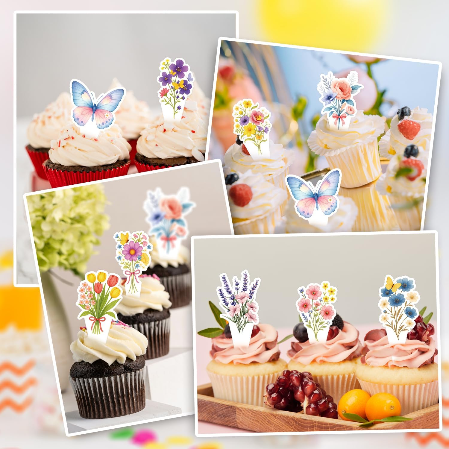 45Pcs Wildflower Cupcake Toppers, 9 Styles Flower & Butterfly Cupcake Toppers Baby in Bloom Floral Cake Picks Ideal Birthday Party Wedding Baby Shower Decoration Supplies image number 2