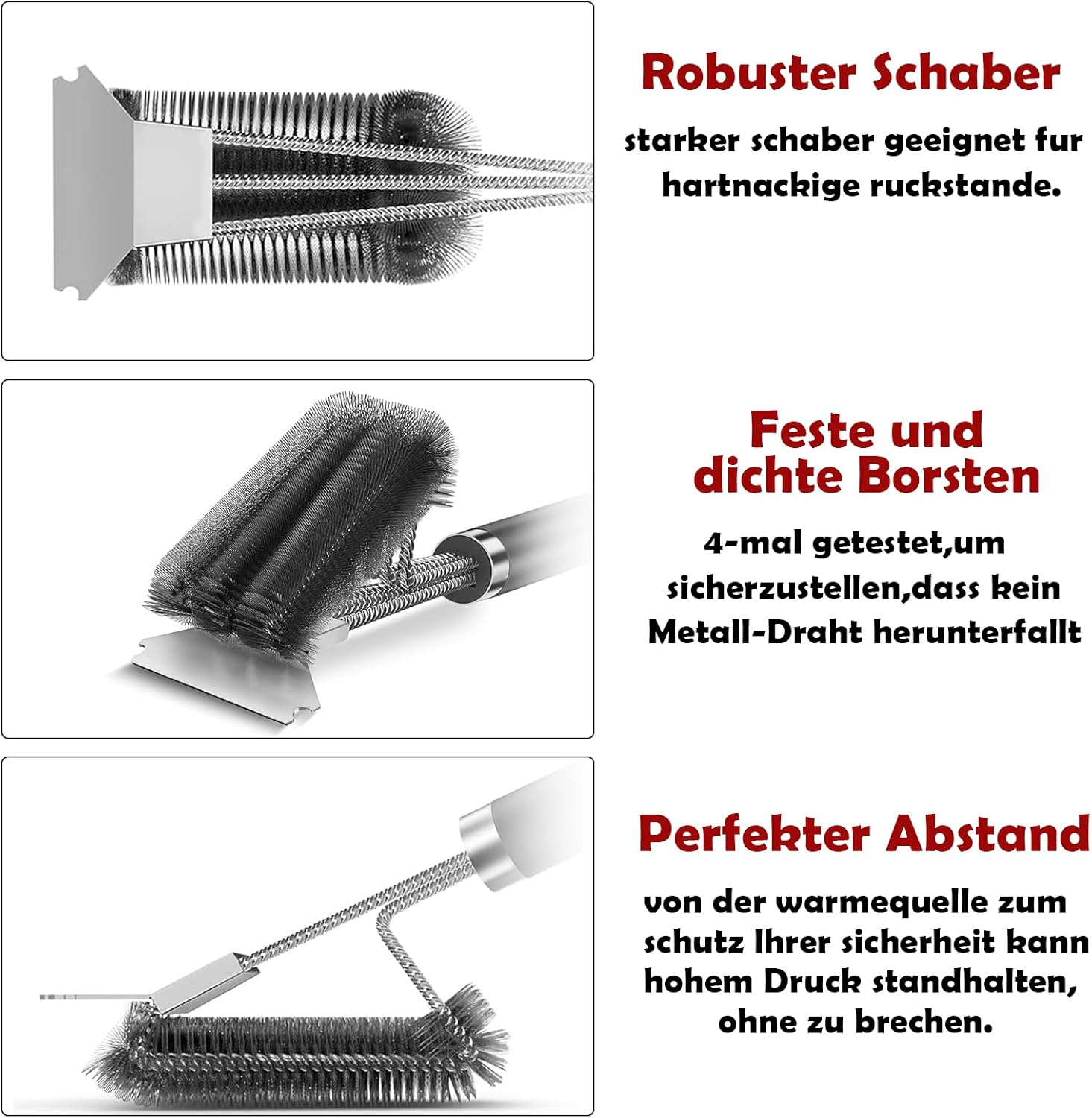 Heavy Duty BBQ Grill Brush with Extra Long Handle, Stainless Steel Bristles Scraper, Ideal for Charcoal Gas and Electric Grill Cleaning image number 3