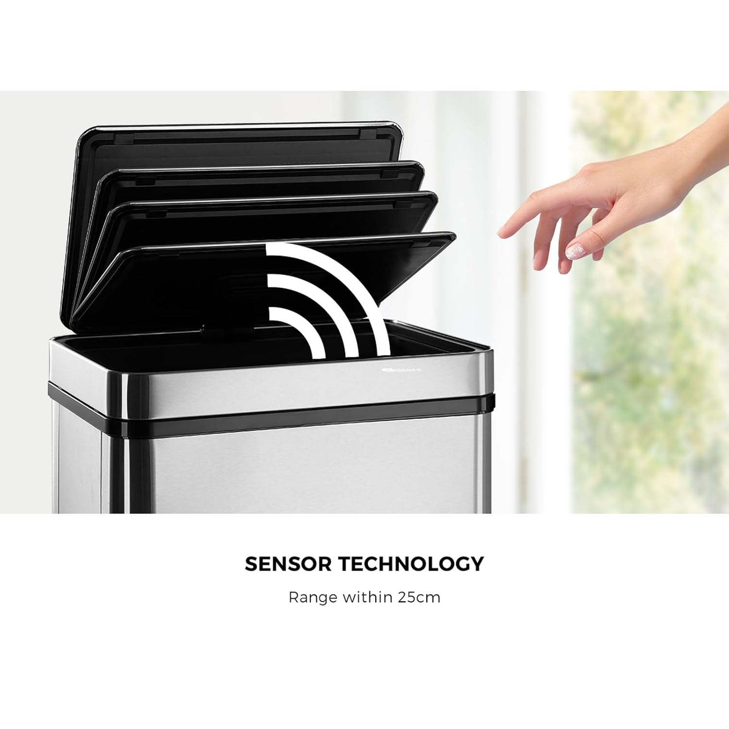 Oikiture 75L Motion Sensor Bin Automatic Touchless Rubbish Bin with Dual Operation Modes Stainless Steel Trash Can with Soft Close Lid Deodoriser Hands Free Waste Bin for Kitchen Home Office Silver image number 2