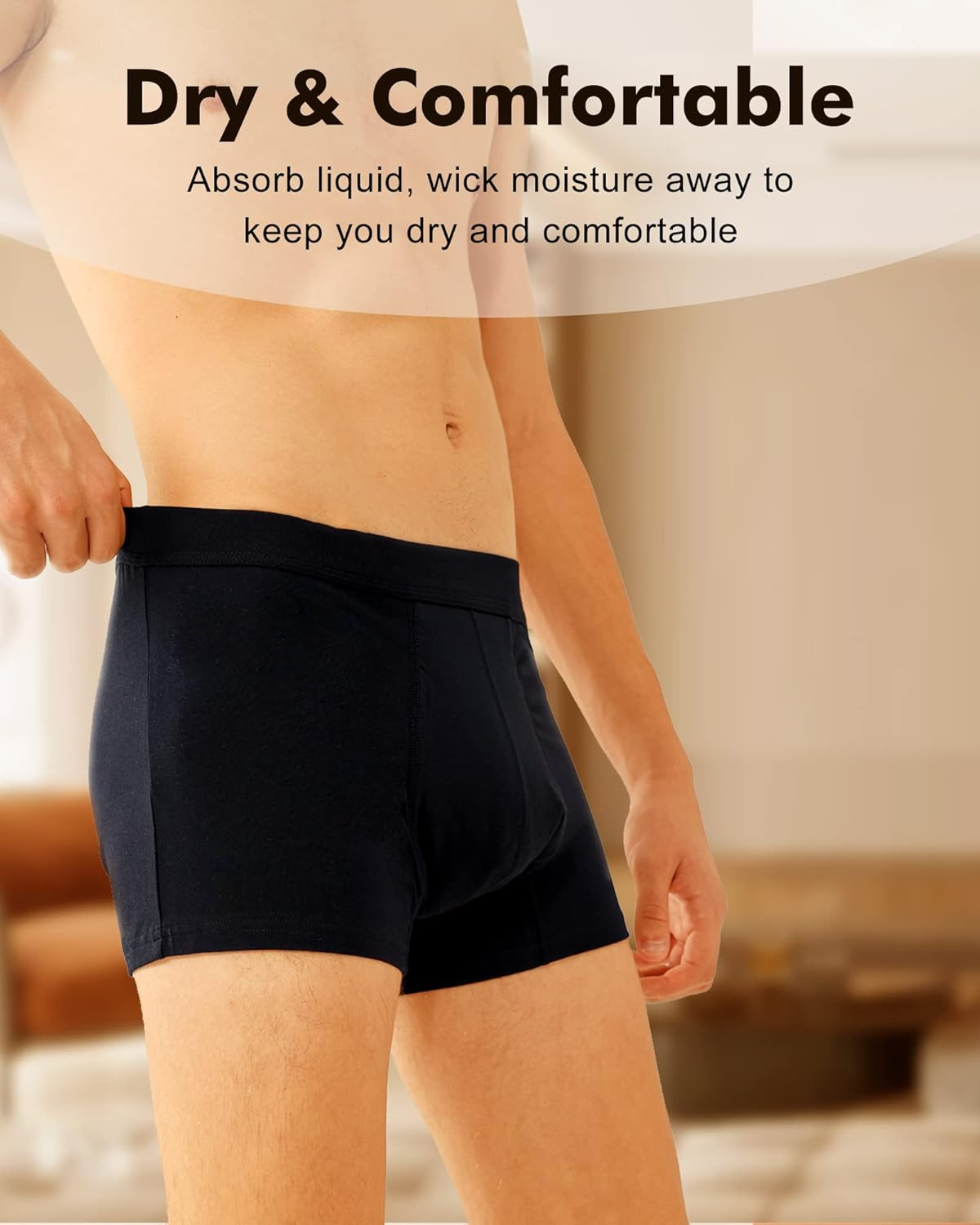 BATTEWA Incontinence Underwear for Men,Mens Cotton Washable Leakproof Boxers Breif, Bladder Leak Protection 50ML., Black 2 image number 5