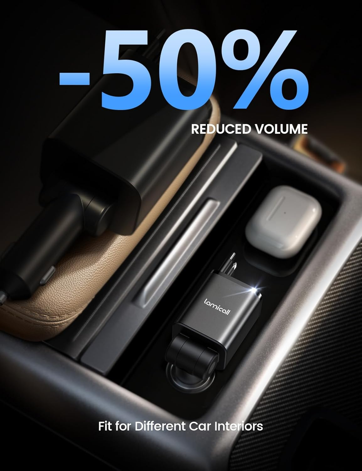 Lamicall Retractable USB C Car Charger, 69W [Upgrade-Compact] 4 in 1 Car Phone Charger Adapter with Bult in 31.5In Retractable Cable for Iphone 17 Pro Max Air/16/15/14/13/12/11, Galaxy, Pixel, Airpods image number 2