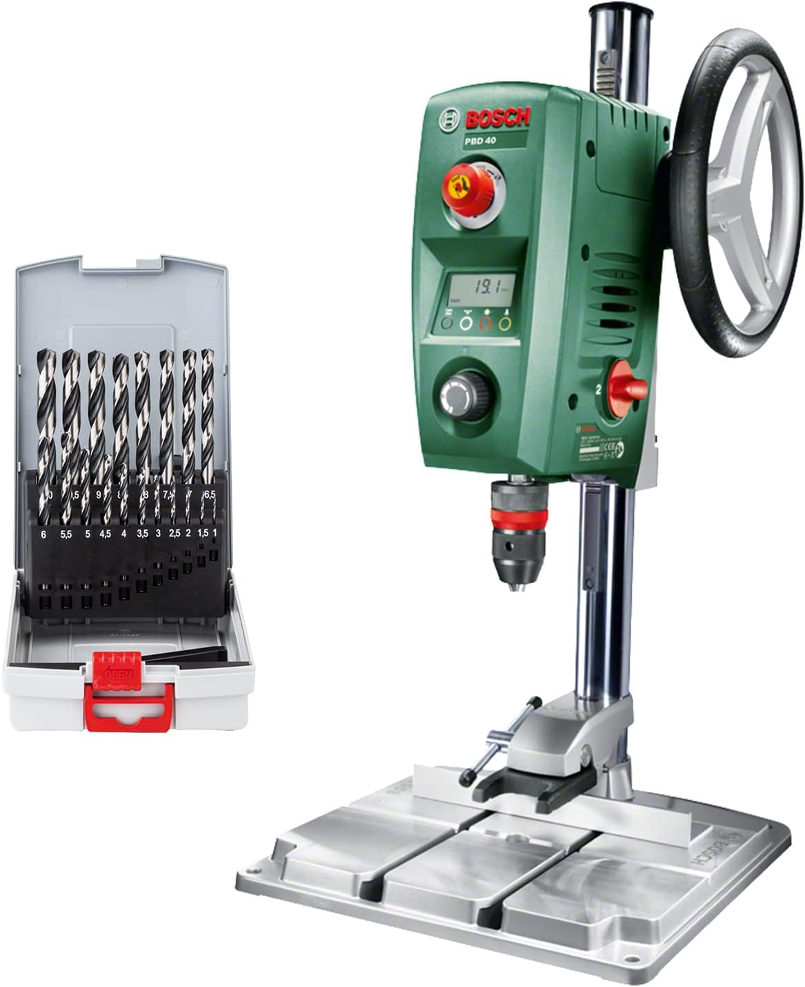 Bosch 710W Electric Bench Drill Press, 13Mm Chuck, Digital Display, Speed Selection, Incl: Parallel Guide & Clamp, Maximum Drilling Diameter in Steel/Wood: 13 Mm/40 Mm, Drilling Stroke 90 Mm (PBD 40) image number 3