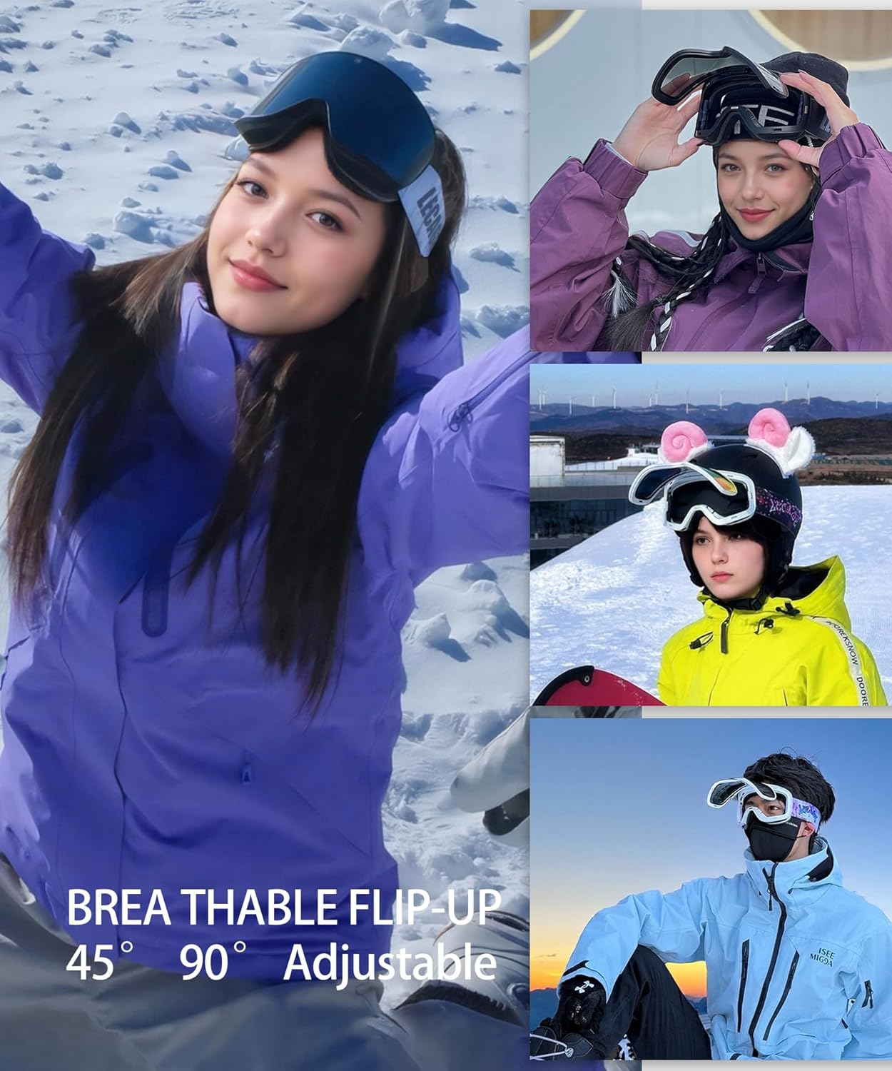 Frameless Flip-Up Ski Goggles, anti Fog Snow Goggles UV400 Protection with Magnetic Interchangeable Lens, UV Protection Snowboarding Goggles for Men Women Youth - Black image number 6