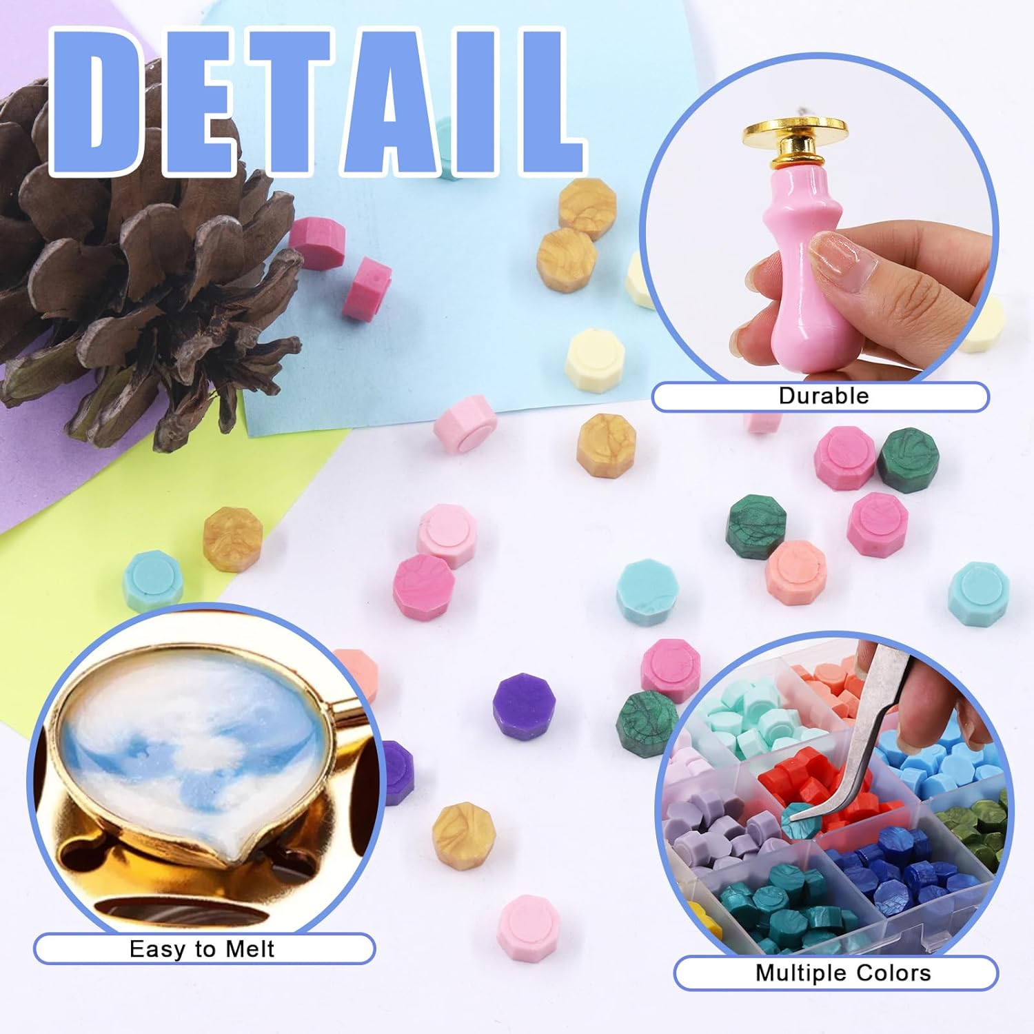 Glarks 467Pcs Wax Seal Stamp Kit, Wax Letter Seal Set with Colorful Wax Seal Beads, Wax Seal Spoon, Bear Shaped Wax Seal Mold, Candles for Envelope Letter Wedding Invitation Decor image number 4