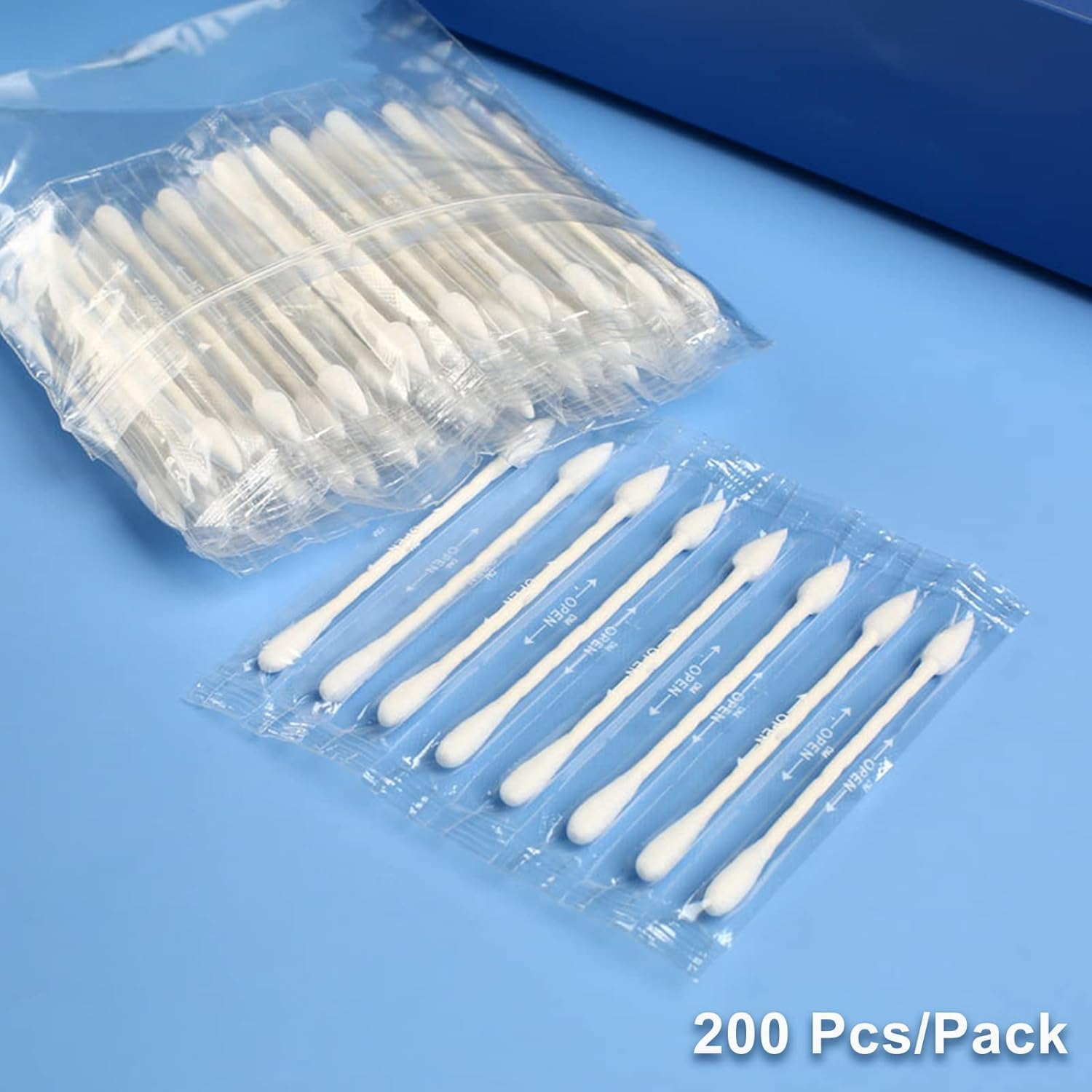 Cotton Swab Individually Wrapped, 200 Count Natural Cotton Buds, Double Tipped Cotton Tips for Ear, Beauty Care, Cleaning (White, round & Pointed Shape Cotton Heads) image number 6