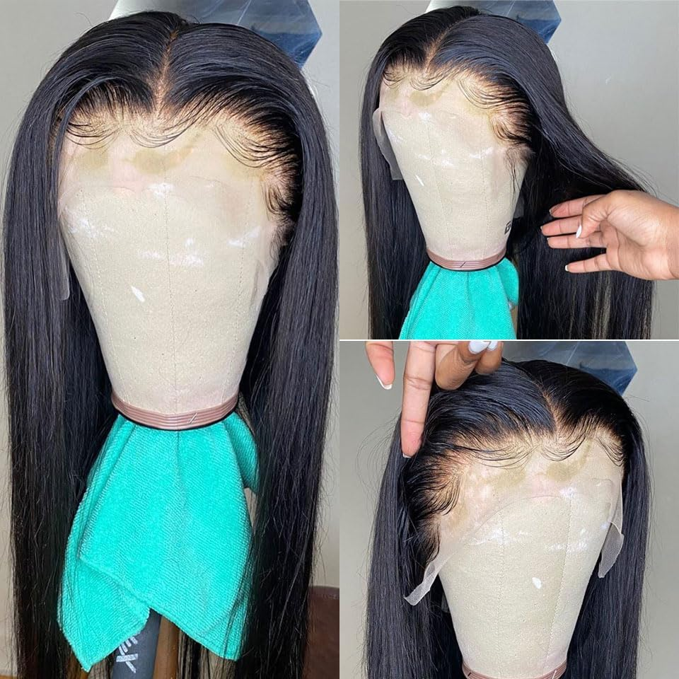 26 Inch Straight Human Hair Wigs, 13 X 4 Human Hair Lace Front Wigs, Pre Plucked, Glueless Wigs, Human Hair with Baby Hair, Natural Black, 180 Density
