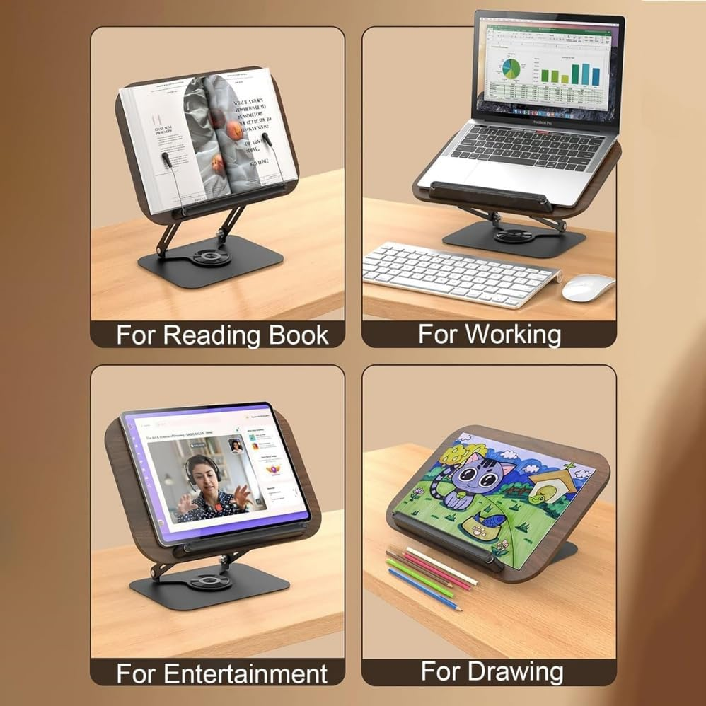 Foldable Laptop Stand with 360 Rotating Base,Adjustable Cookbook Large Document Holders,Portable Monitor Tablet Stand Holder Office Accessories Compatible,Book Stand for Reading,Music Stand image number 3