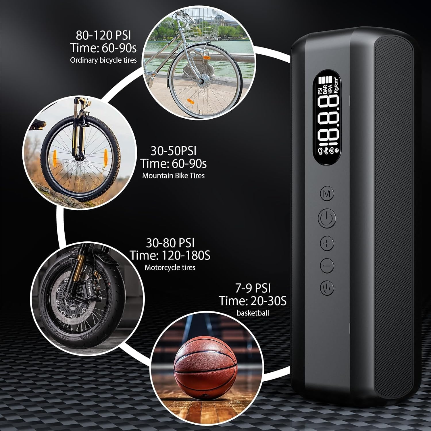 Tire Inflator Portable Air Compressor, 150PSI Cordless Fast Inflate Electric Mini Air Pump with Digital Pressure Gauge, Auto Shut Off, Rechargeable Battery for Car, Bike, Motorcycle Tires, Balls image number 4