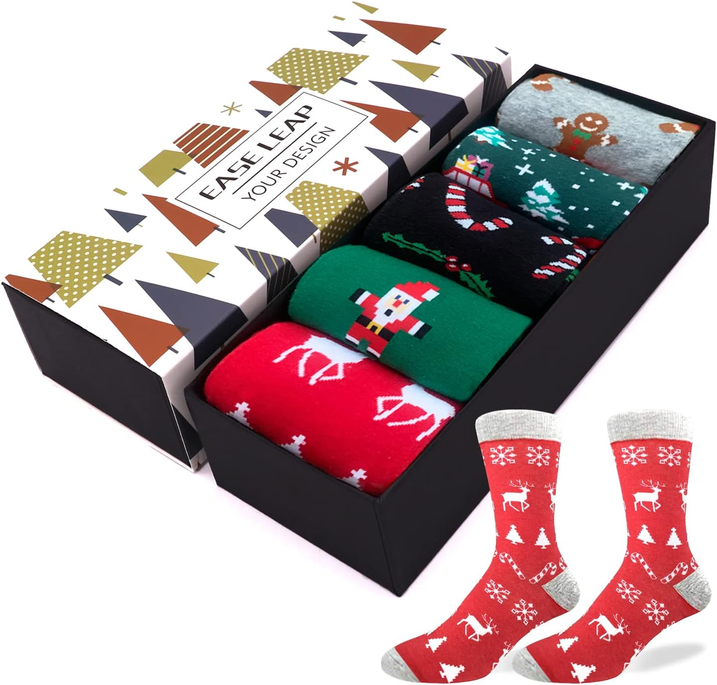 EASE LEAP Mens Dress Socks Funny Colorful Patterned Hosiery Funky Novelty Crew Cotton Socks for Women with Gift Box Size 11-14