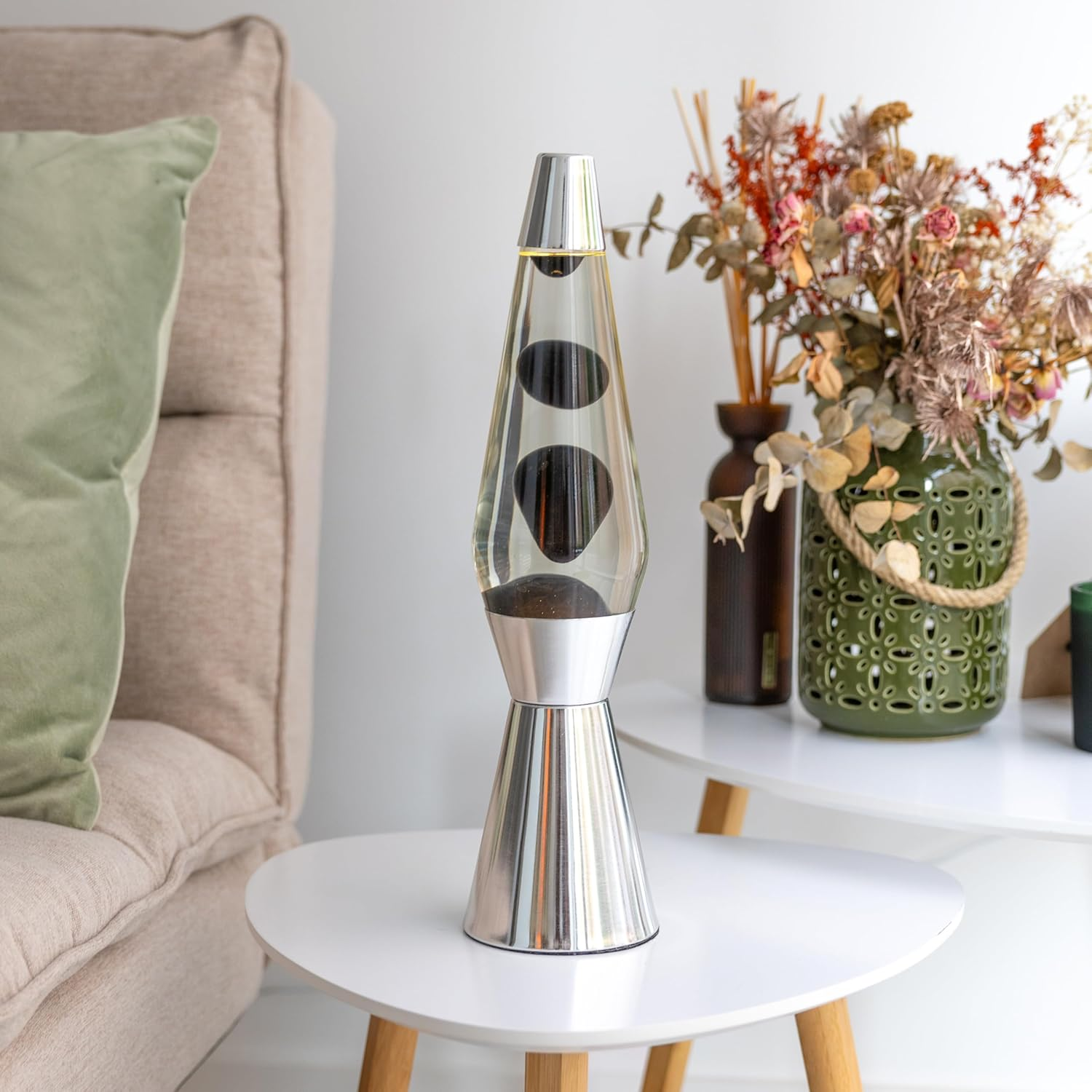 Fisura Lava Lamp Black Chrome Base, Black Lava and Clear Liquid Retro Lava Lamp with Spare Bulb. 11.5Cm X 11.5Cm X 40Cm image number 2