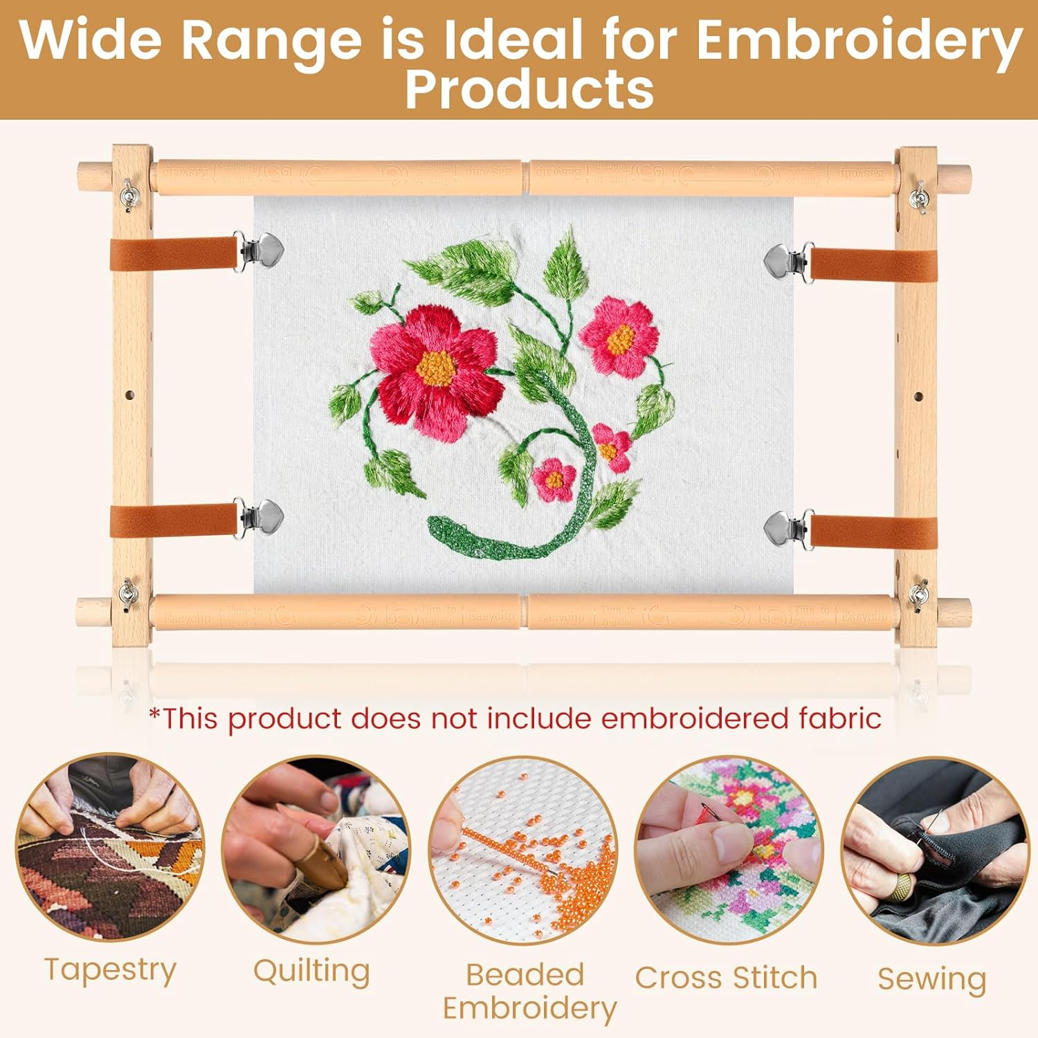 Embroidery Scroll Frame Cross Stitch Tapestry Frame Wood Needlepoint Scroll Frame Embroidery Quilting Frame Stitching Holder Art Craft Tool for Handwork (54.5 X 30.5Cm)