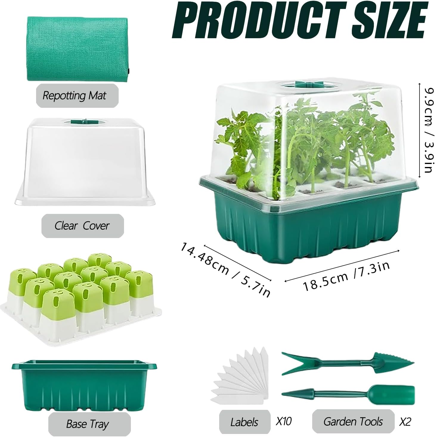 Seed Starter Tray, 12 Cells Indoor Seed Starter Kit, Reusable Flexible Silicone Designed Seedling Starter Trays, 4In Height Germination Tray with Humidity Dome & Lids image number 3