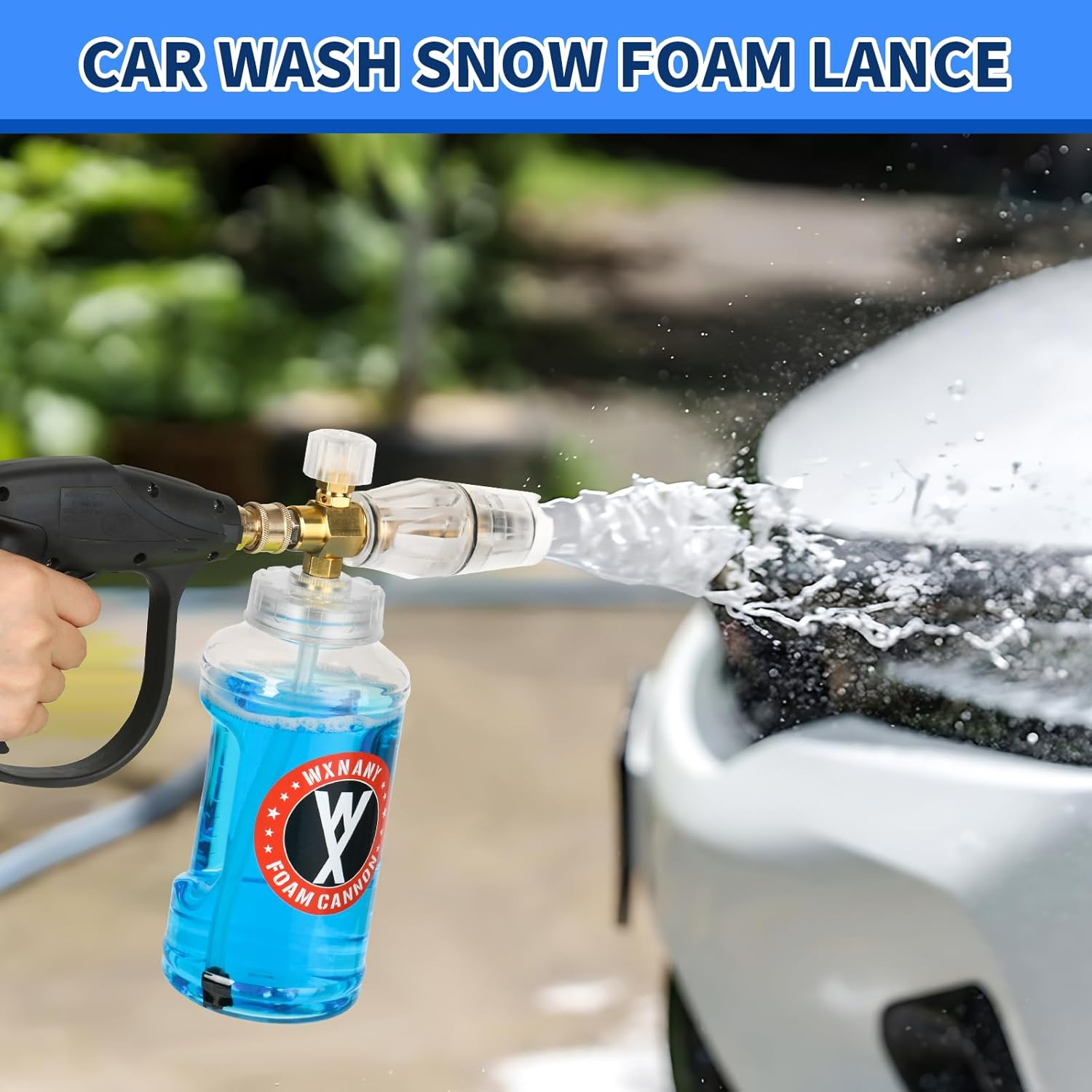 WXNANY Crystal Clear Foam Cannon Snow Foam Gun with 1/4 Inch Quick Connect, Short Pressure Washer Gun, 1L Wide Mouth Bottle Multifunctional Clean Accessories for Home Car Motorcycle Bike image number 6