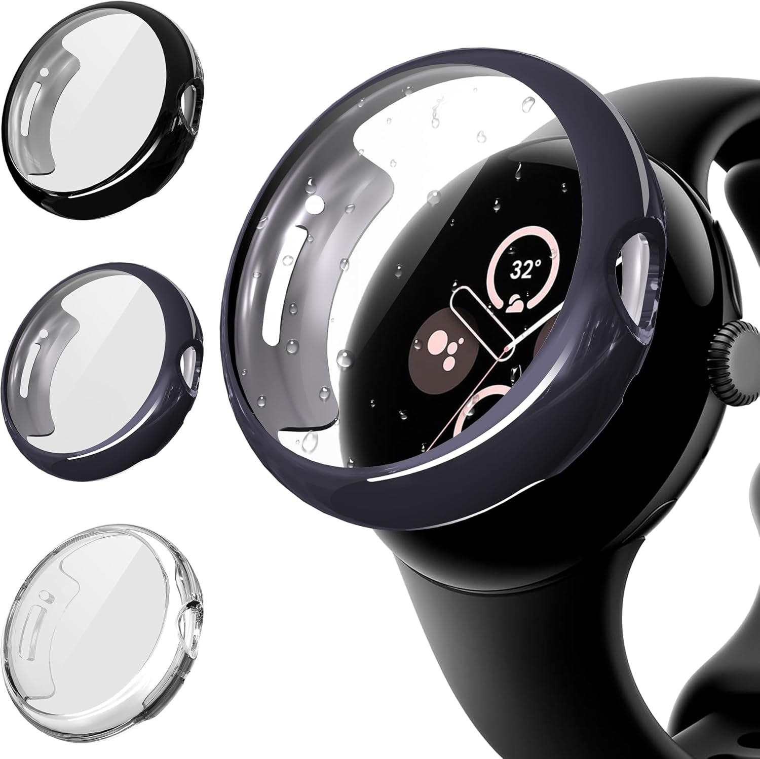 Diruite Pack of 3 Case for Google Pixel Watch Protective Case, Soft TPU Slim Shockproof Plated Screen Protector for Google Pixel Watch Smartwatch Frame Case [Drop Resistant]