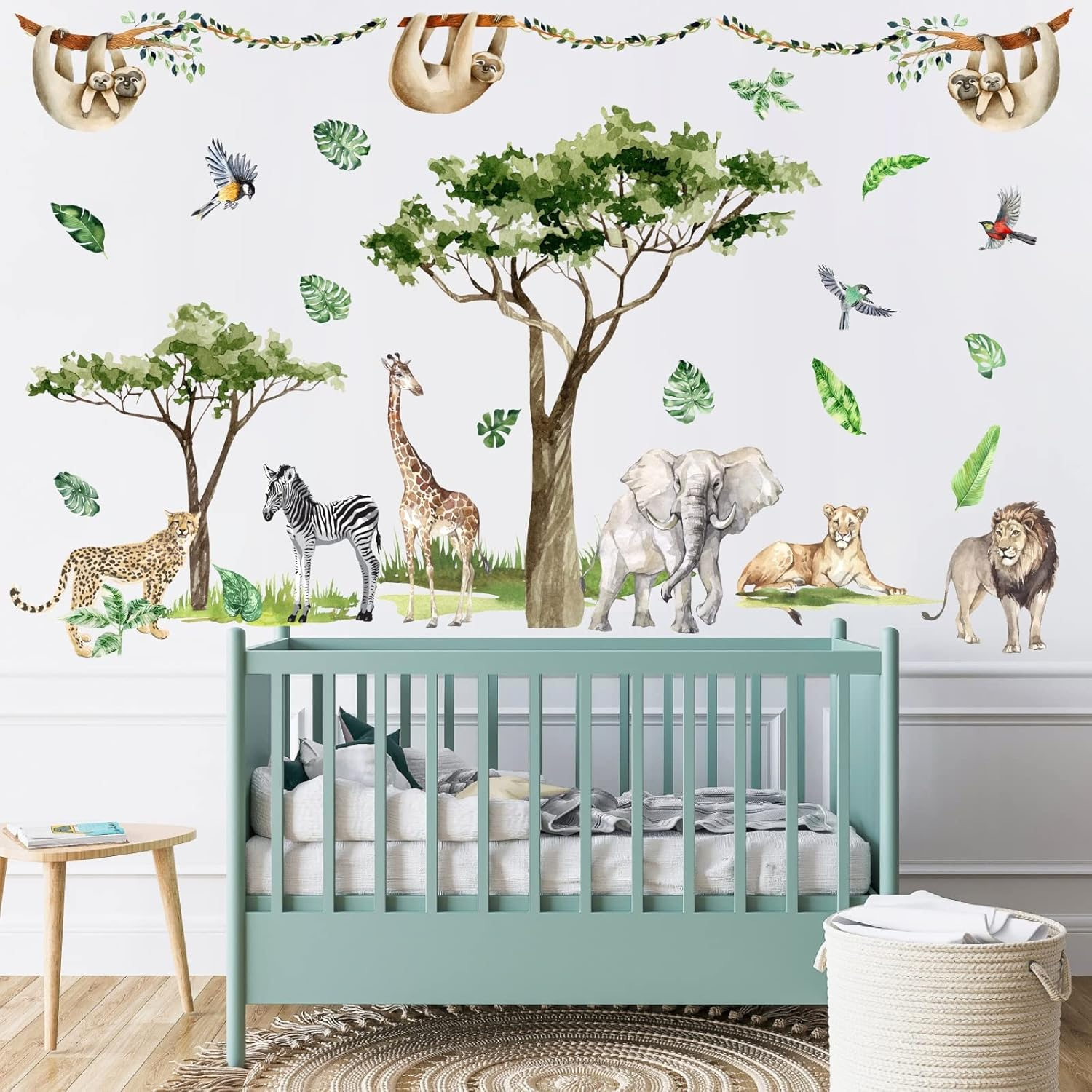 Jungle Animal Wall Decals - Safari and Wild Animal Wall Stickers for Nursery, Living Room, Bedroom - Large Zoo Animal Decor with Jungle Tree Forest Theme image number 6