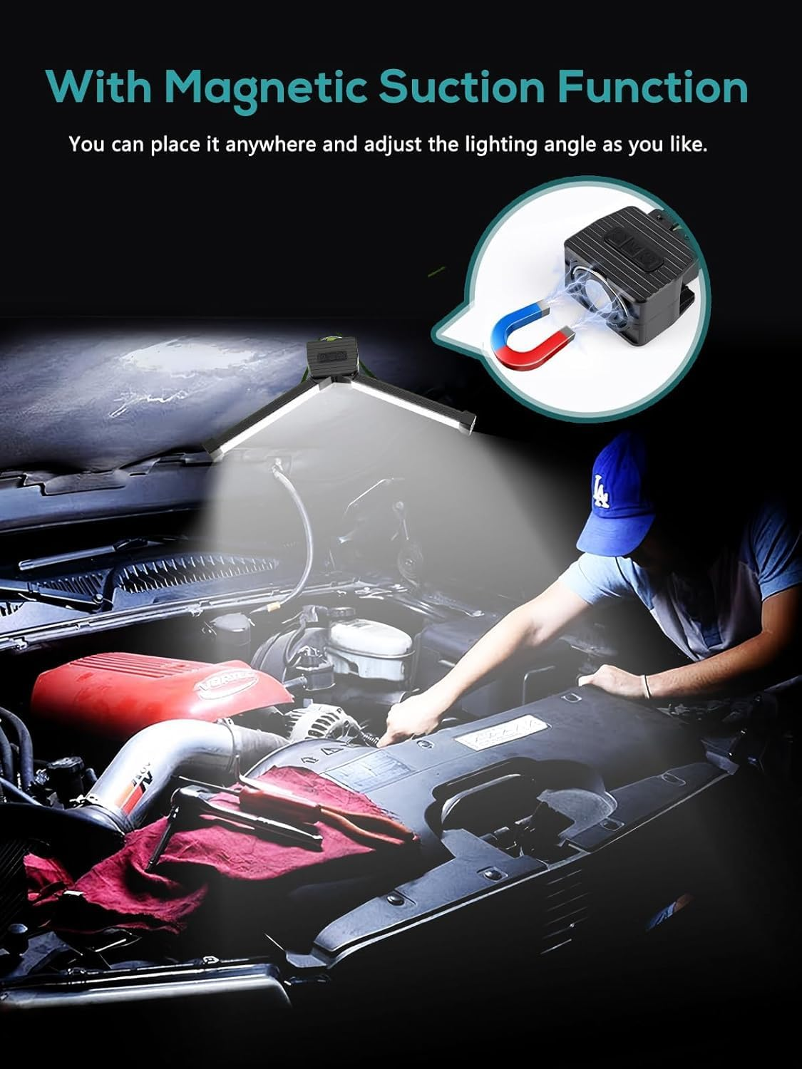 Gym Lamp, Portable Gym Lighting for Posing, Magnetic Work Light Rechargeable, 180&deg; Rotate Foldable with Hang Hook Camping Lamp, LED Handheld Flashlight, for Mechanics Car Repair, Home, Garage image number 1