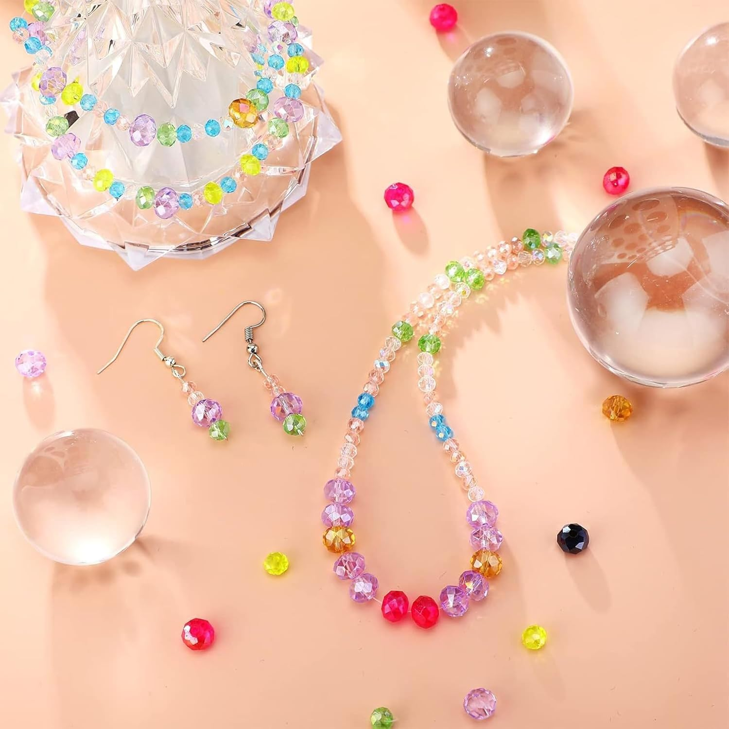 900 Pcs Crystal Glass Beads Kit,Mixed 4-6-8Mm Crystal Beads,Diamond Bead for Jewelry Making, DIY Necklaces, Earrings,Bracelet Crafts (Multi-Colored) image number 4