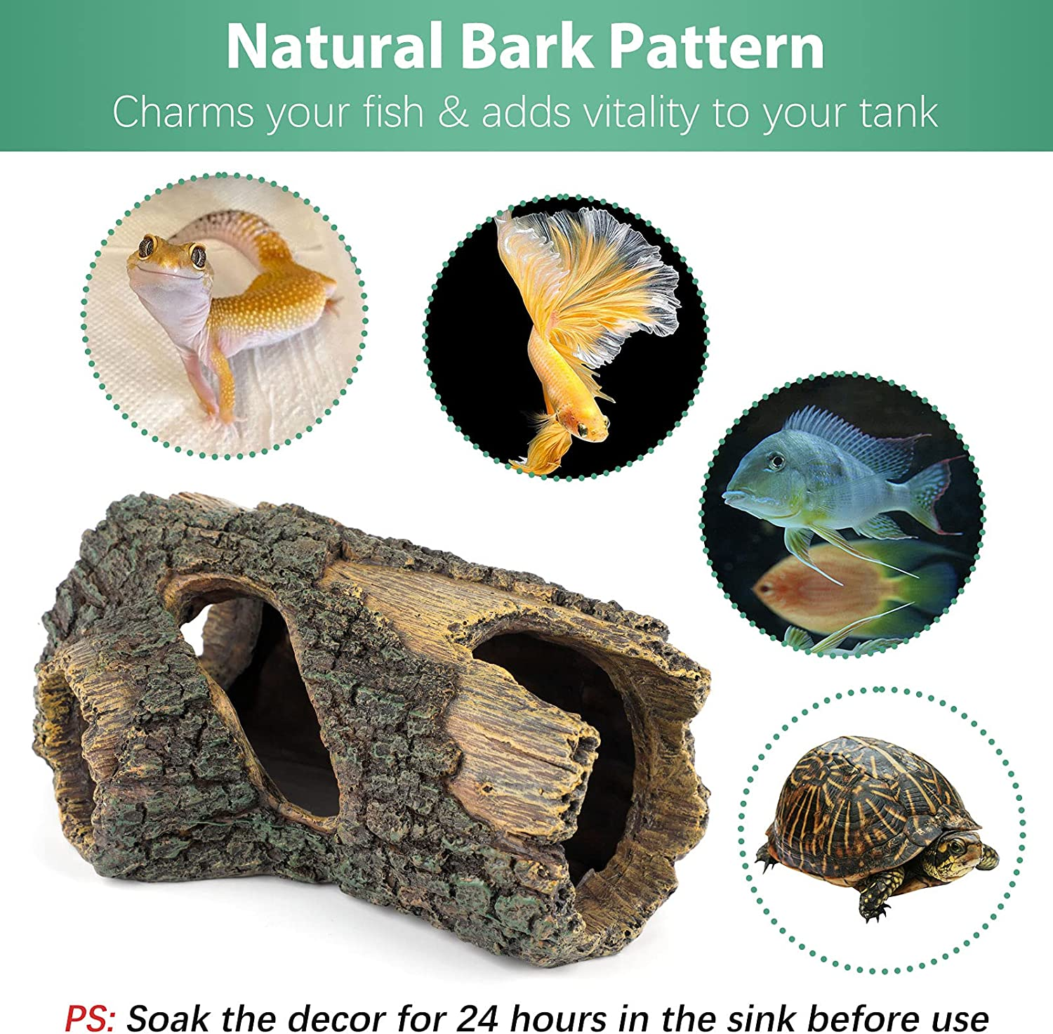 Uniclife Aquarium Large Betta Log Resin Hollow Tree Trunk Decor Artificial Wood Fish House Cave Bark Ornament with Hideout Holes for Shrimp Small Cichlid Lizard and Turtle in 10-70 Gallon Fish Tank