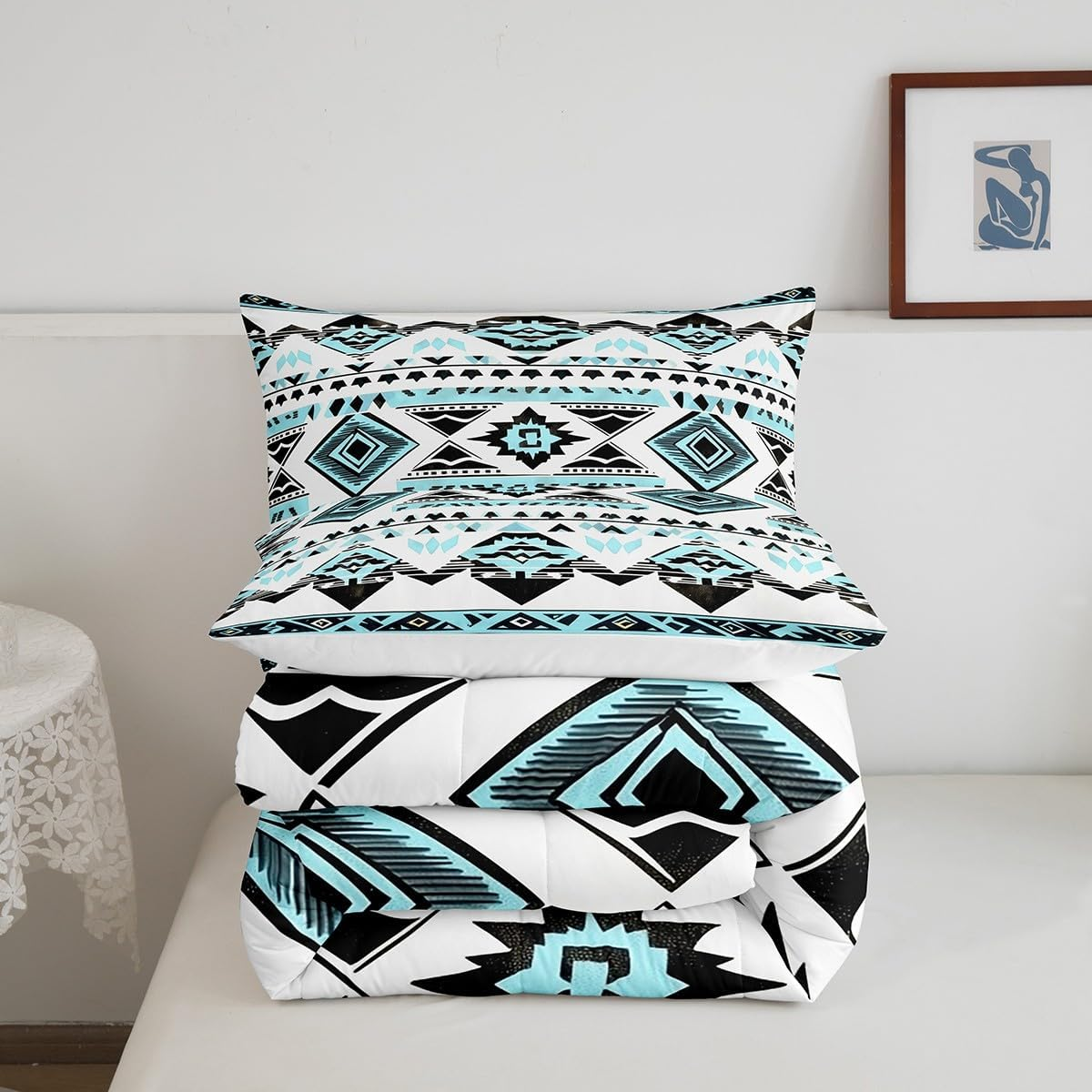 Loussiesd Southwestern Duvet 135 X 200 Cm Boho Geometric Western Quilt for Room Decor Tribal Native American Pattern 4-Seasons Duvet Blue Black Breathable Duvet image number 3