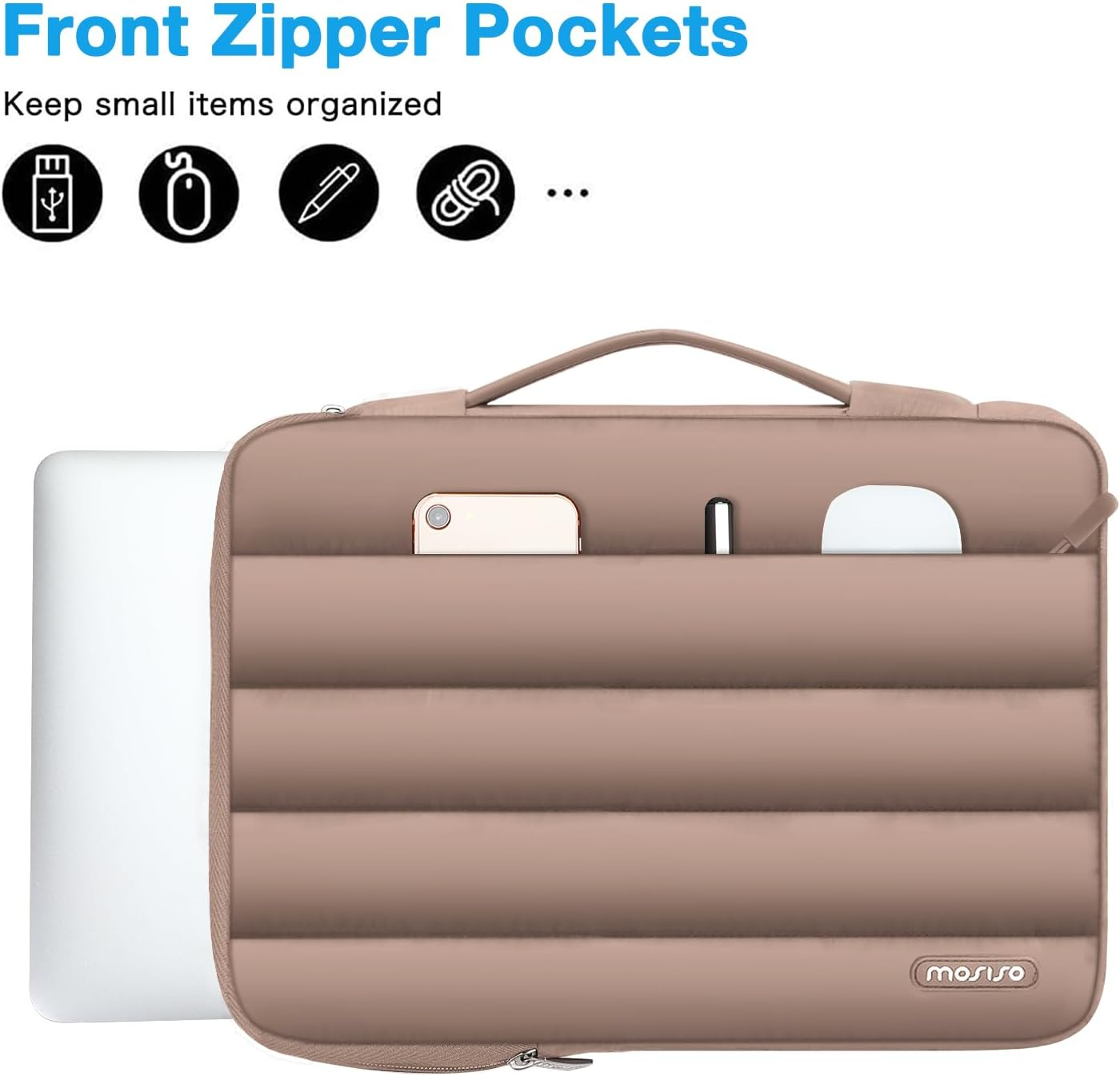 MOSISO 360 Protective 15-15.6 Inch Laptop Case, 16 Inch Puffy Laptop Sleeve Compatible with Macbook Pro 16, HP, Dell, ASUS, Acer, Lenovo Notebook Computer,Polyester Horizontal Side Open Bag, Brown image number 4