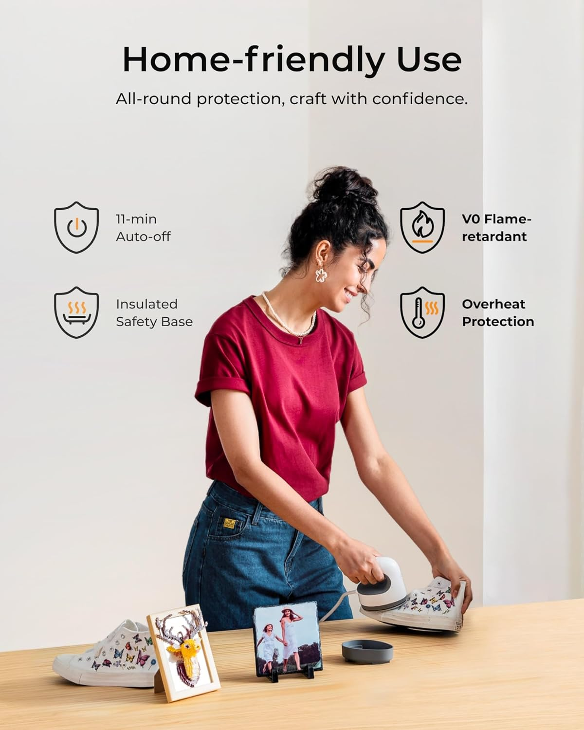 Xtool Mini Heat Press Machine - Ultra Light Portable Small Heat Press with 200K NTC Faster Heating & 4-Layer Protection, Mini Iron for Crafting, T-Shirts, Shoes, Hats, DIY Heating Transfer Projects image number 3