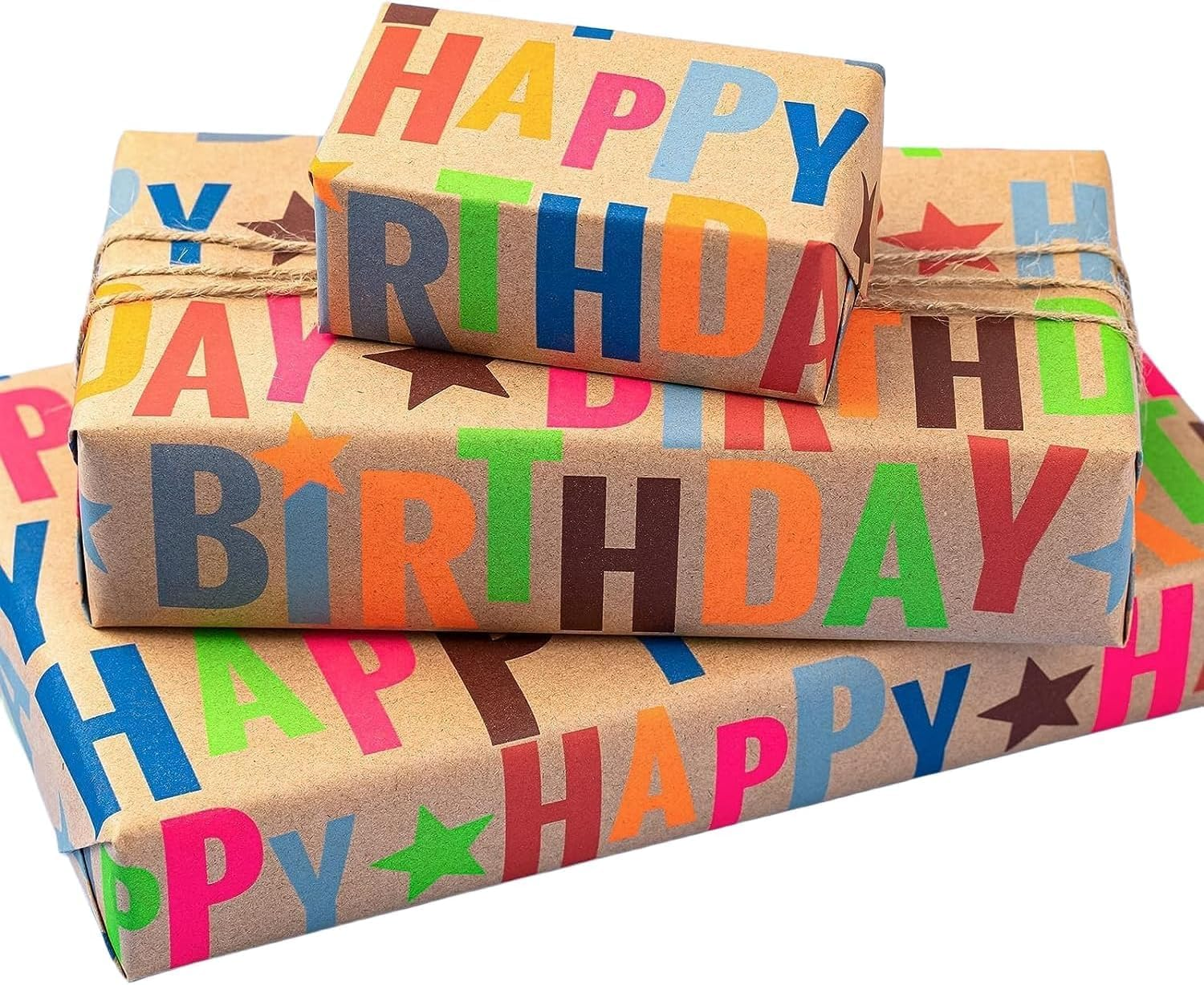 WRAPLA Kraft Wrapping Paper Roll 43Cm X 10M Colorful Text Happy Birthday Design Perfect for Birthday Holiday Wrap(17In X 33Ft) image number 1