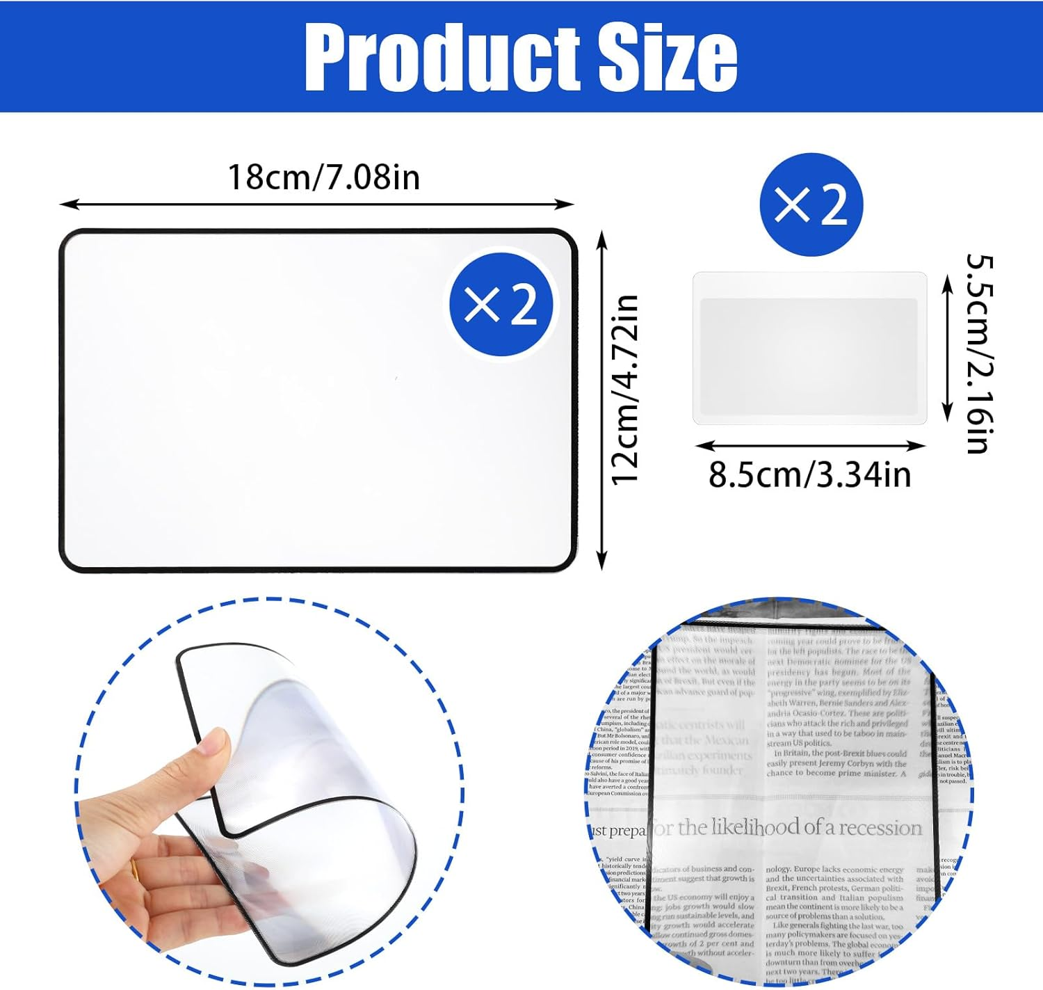 4Pcs Page Magnifying Sheet 3X Lightweight Optical Plastic Glass, Reading Magnifier with Handy Card Size Magnifier Lenses, Fresnel Lens for Seniors Reading Maps Books Bible Magazines image number 5