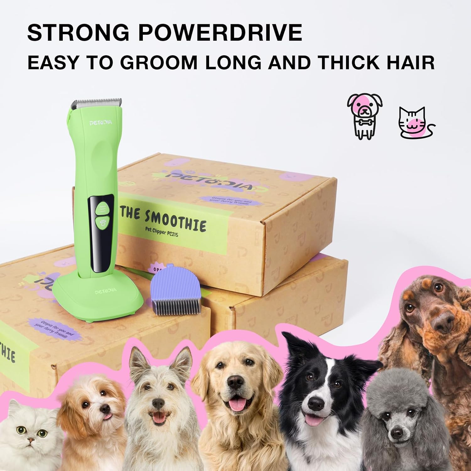 Dog Clippers for Grooming - Professional Cordless Dog Grooming Kit with Rechargeable Base, Low Noise Pet Shaver Quiet Clippers Set for Dogs Cats Thick Coats (Green) image number 3