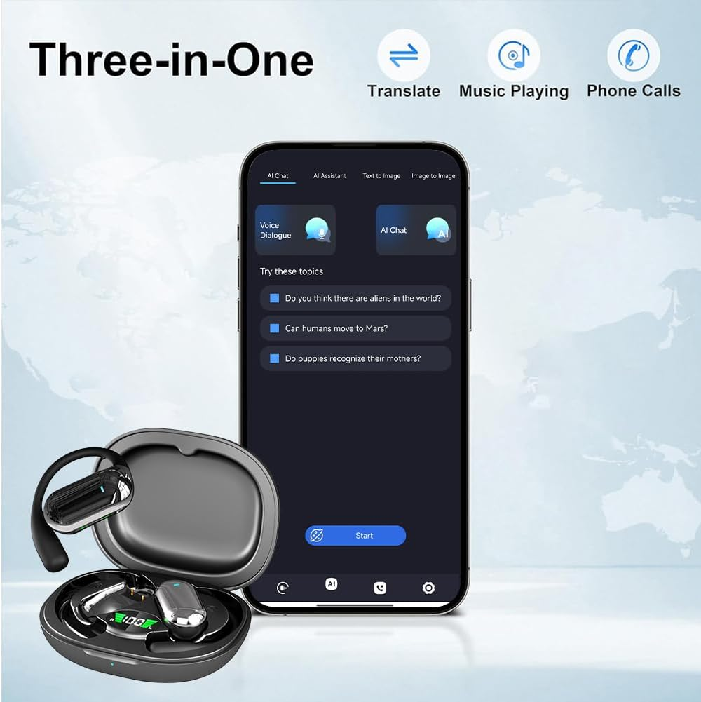 Auriculares Traductores De Idiomas, Ai Translator Earbuds, Real-Time Translation in 144 Languages, Bluetooth Translator Device for Business Meetings and Learning (Khaki) image number 5