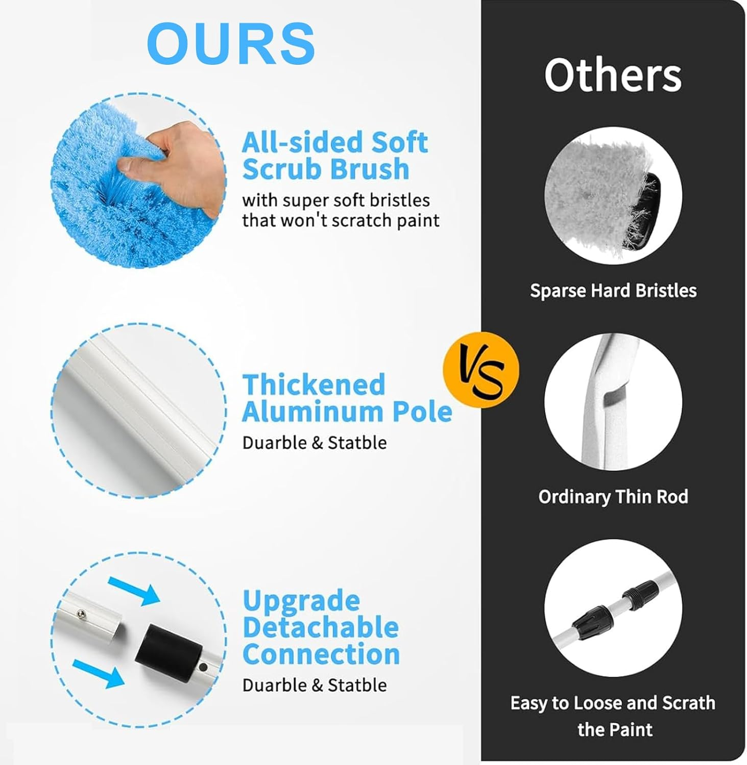 Car Wash Brush,62" Long-Handle (4-Section Pole, Blue Head). Soft Bristle, Scratch-Free&mdash;Ideal for Car Exterior, Fits RV, Truck, SUV. Essential Car Cleaning Supplies for Vehicle Care.