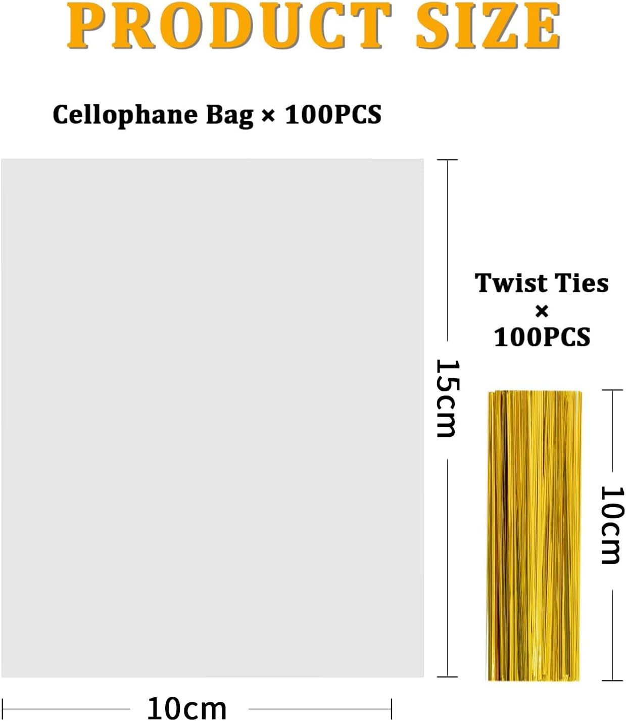 100PCS Ling-Luo Clear Cellophane Bags, 10Cmx15Cm Small Treat Bags with Twist Ties for Cake Pops, Candy, Goodies, Rice Crispy Treats, Favors, Birthday Party (4'' X 6'') image number 2