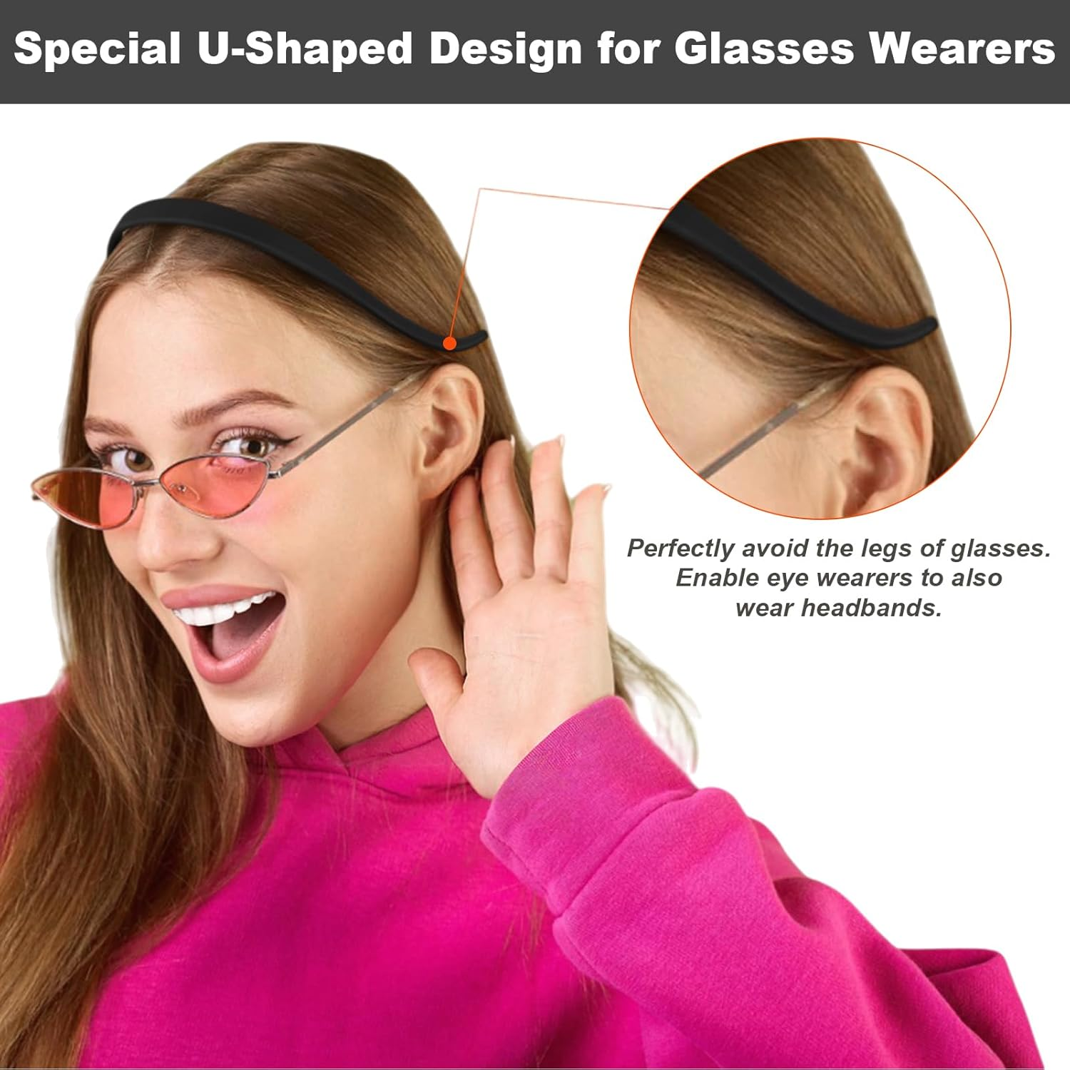 Evadollina Pack of 4 Trendy Headbands, Women'S Headbands, Headband, Hair Band for Glasses Wearers, Comfortable Square Sunglasses Headband image number 4