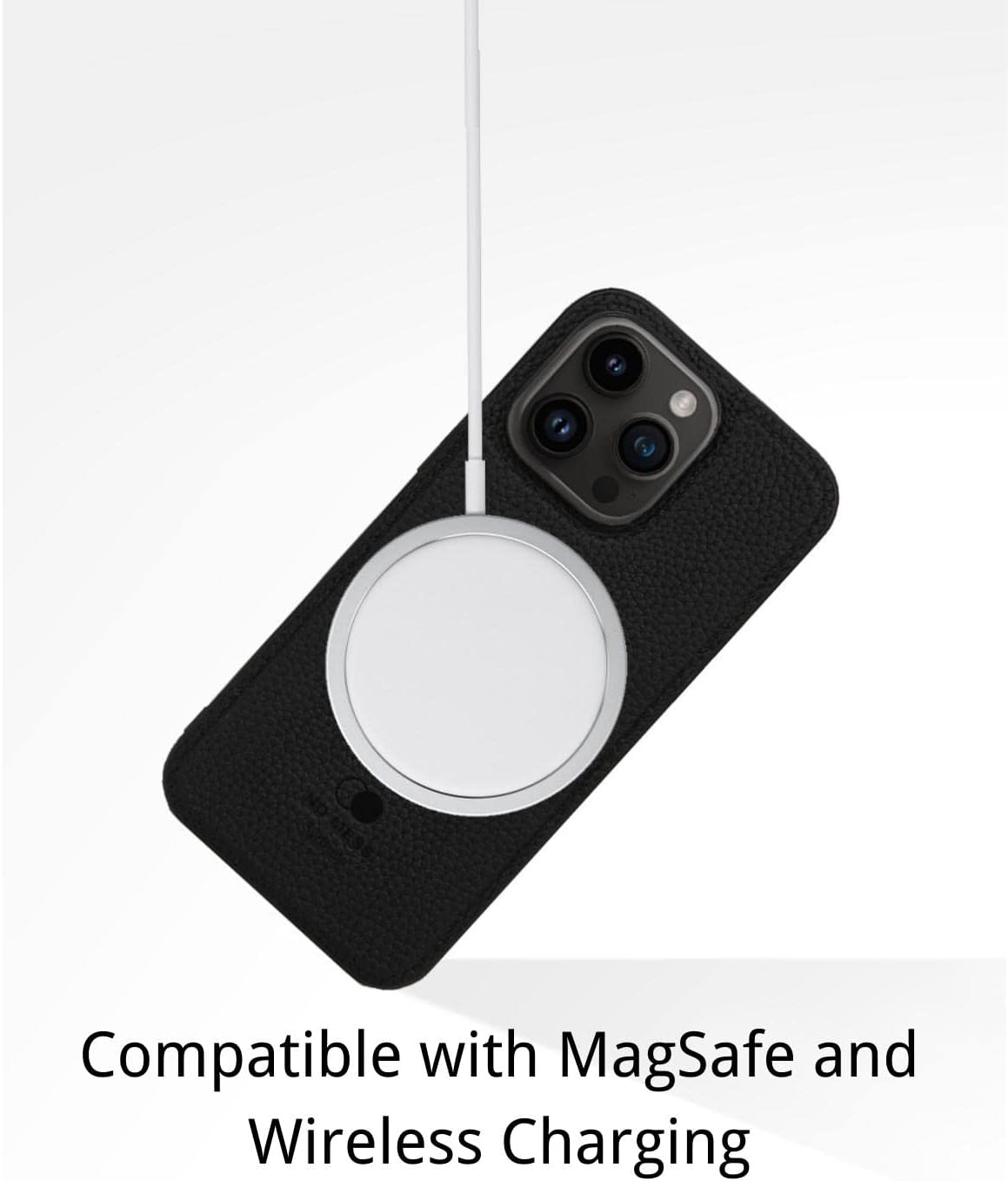 NO MESS Sydney Iphone 14 Pro Max Genuine Pebbled Leather Case Compatible with Magsafe，Mobile Phone Case Handcrafted,Slim Back Cover (Black)