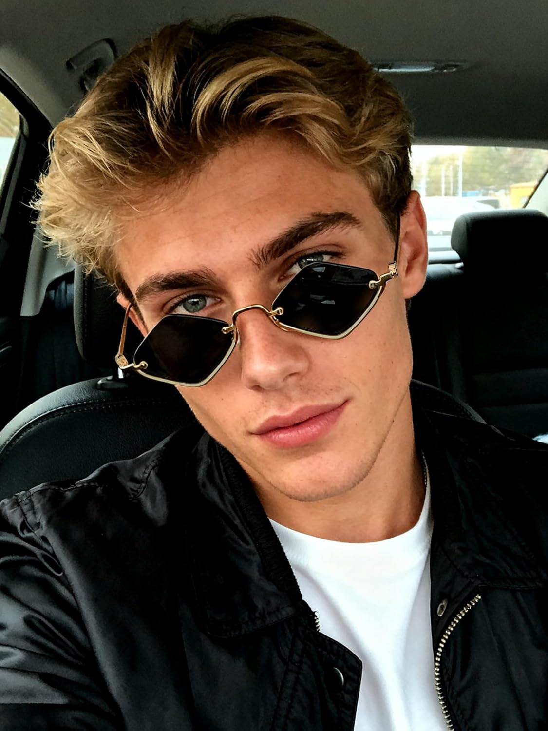 Retro Small Irregular Half-Frame Metal Sunglasses for Women, Trendy Lightweight Narrow Gold Shades UV400 image number 2