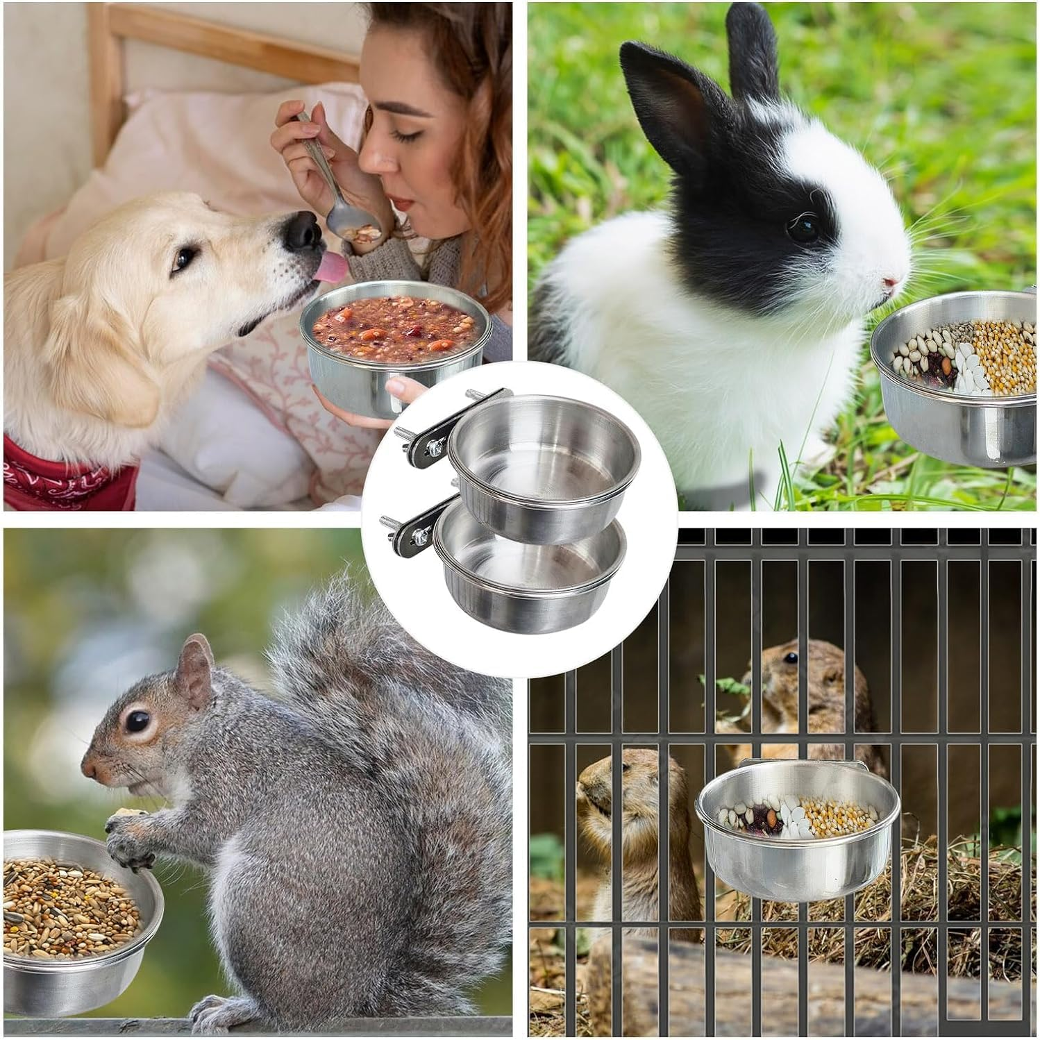 2Pcs Parrot Food Water Bowls with Clamp,Bird Feeding Cups with Clamp, Bird Cage Food Parrot Food Dish Bird Feeder Cup with Clamp, Stainless Steel Bird Feeding Dish Cups Bird Bowls Bird Dishes for Cage image number 4