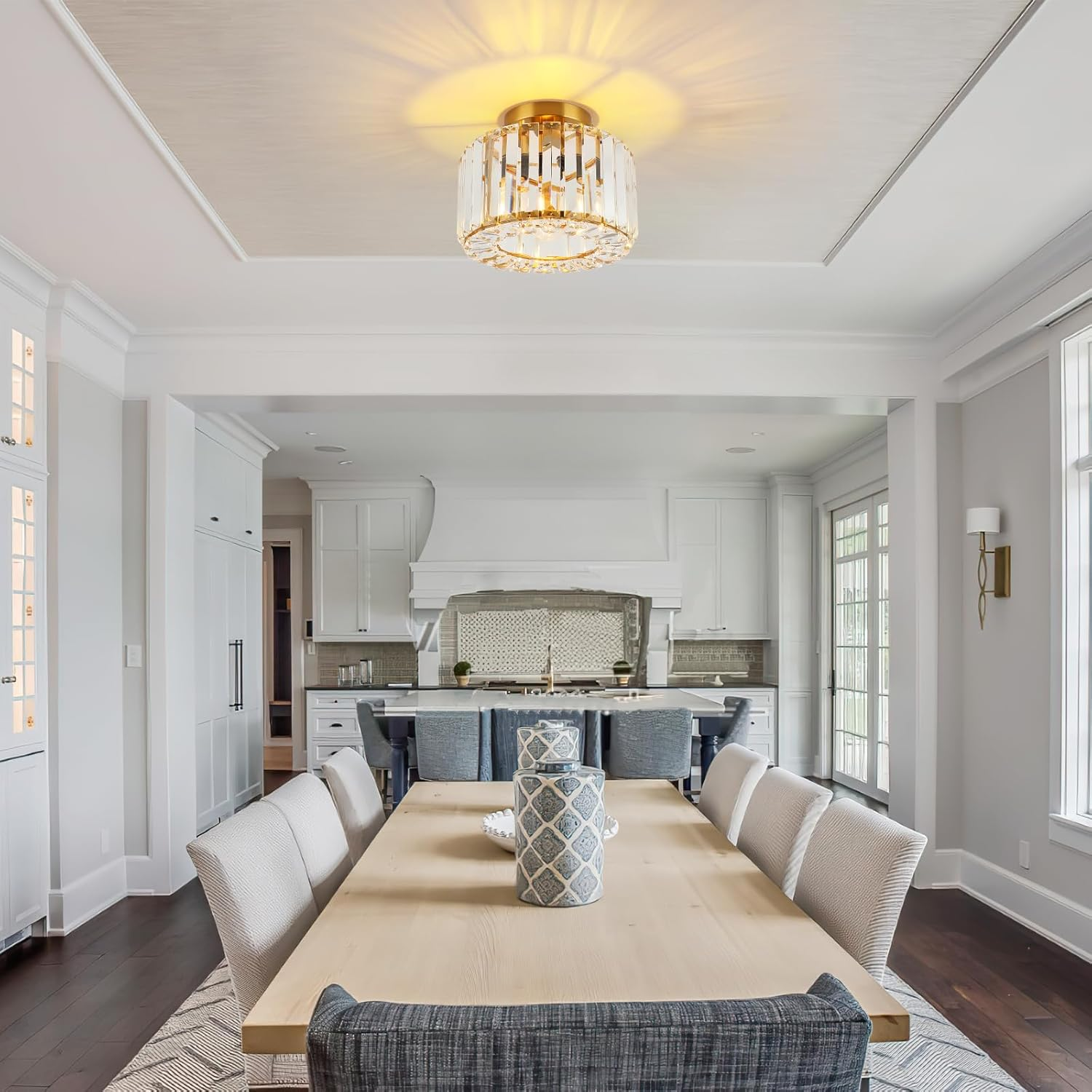 FORCOSO Crystal Ceiling Light Diameter 23 Cm, Chandelier Gold with Metal Frame Lampshade, Base E27 Ceiling Light, Modern Lamp for Bedroom, Living Room, Hallway, Kitchen, Dining Room image number 1