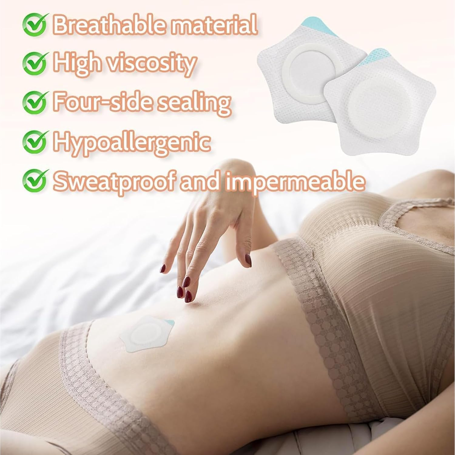 60Pcs Castor Oil Patches + 60Pcs Cotton Cores, 2.76In Self Adhesive Sleep Castor Oil Pack, Portable Multi-Layer Anti-Leak Strong Adhesion Organic Cotton Belly Button Patches for Women. (Without Oil) image number 5