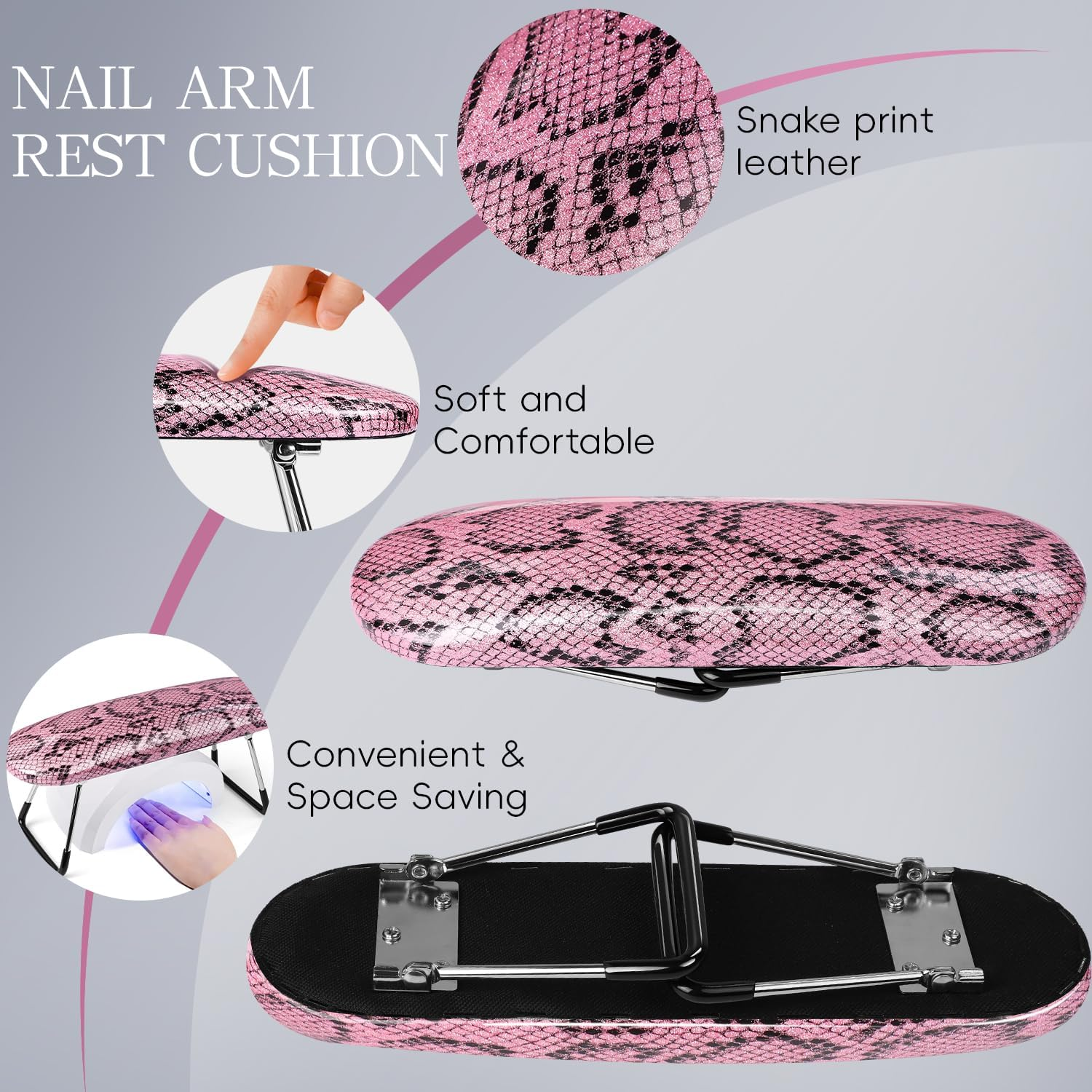 Krofaue Nail Arm Rest - Professional Nail Hand Rest Stand Foldable PU Leather High-Density Sponge Nail Arm Rest for Nail Tech with Non-Slip Stable Reduces Hand Fatigue Fit for Manicure Salon Use Pink - Pink Nail Arm Rest For Nail Tech image number 2