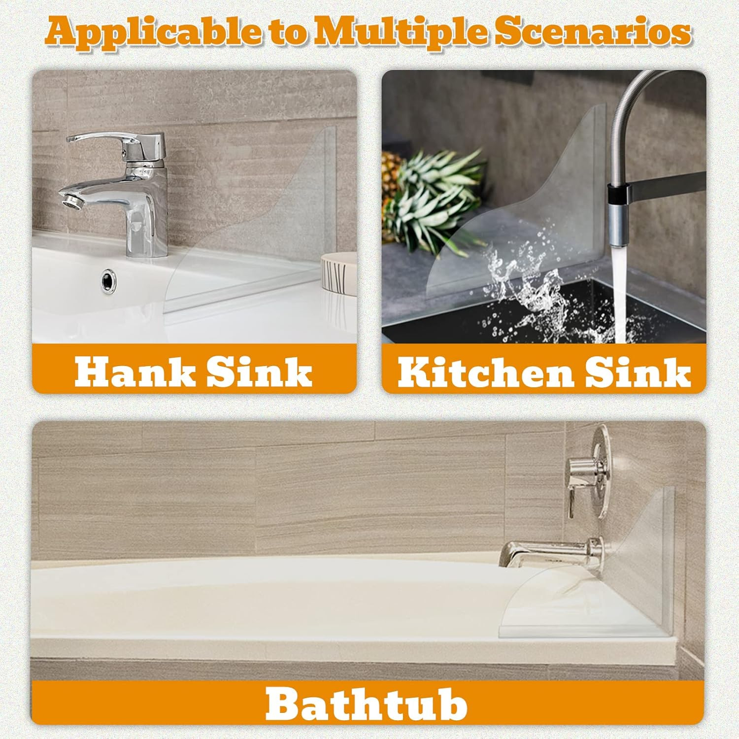 2Pcs Shower Splash Guard, Self- Adhesive Transparent Shower Water Guard, Bath Corner Water Splash Guard to Keep Water in Shower, Tub Splash Guard image number 2