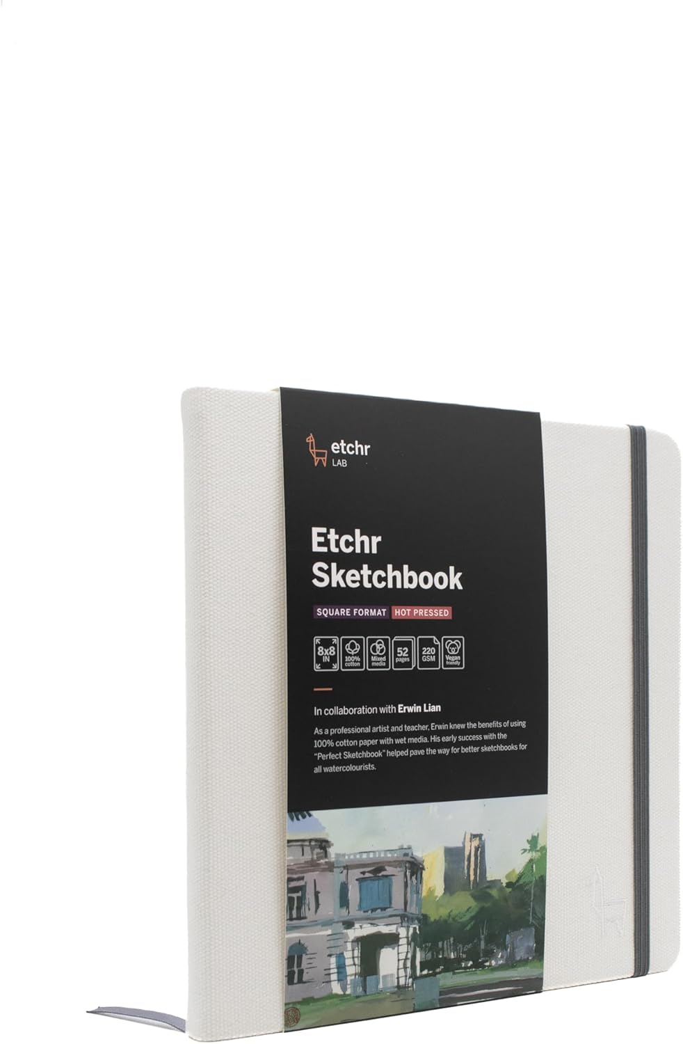 Etchr Sketchbook 8&rdquo; Square - Hot Press Mixed Media 100% Cotton Sketchbook - Hardcover Sketchbook - 8&rdquo;X8" with 52 Pages image number 5