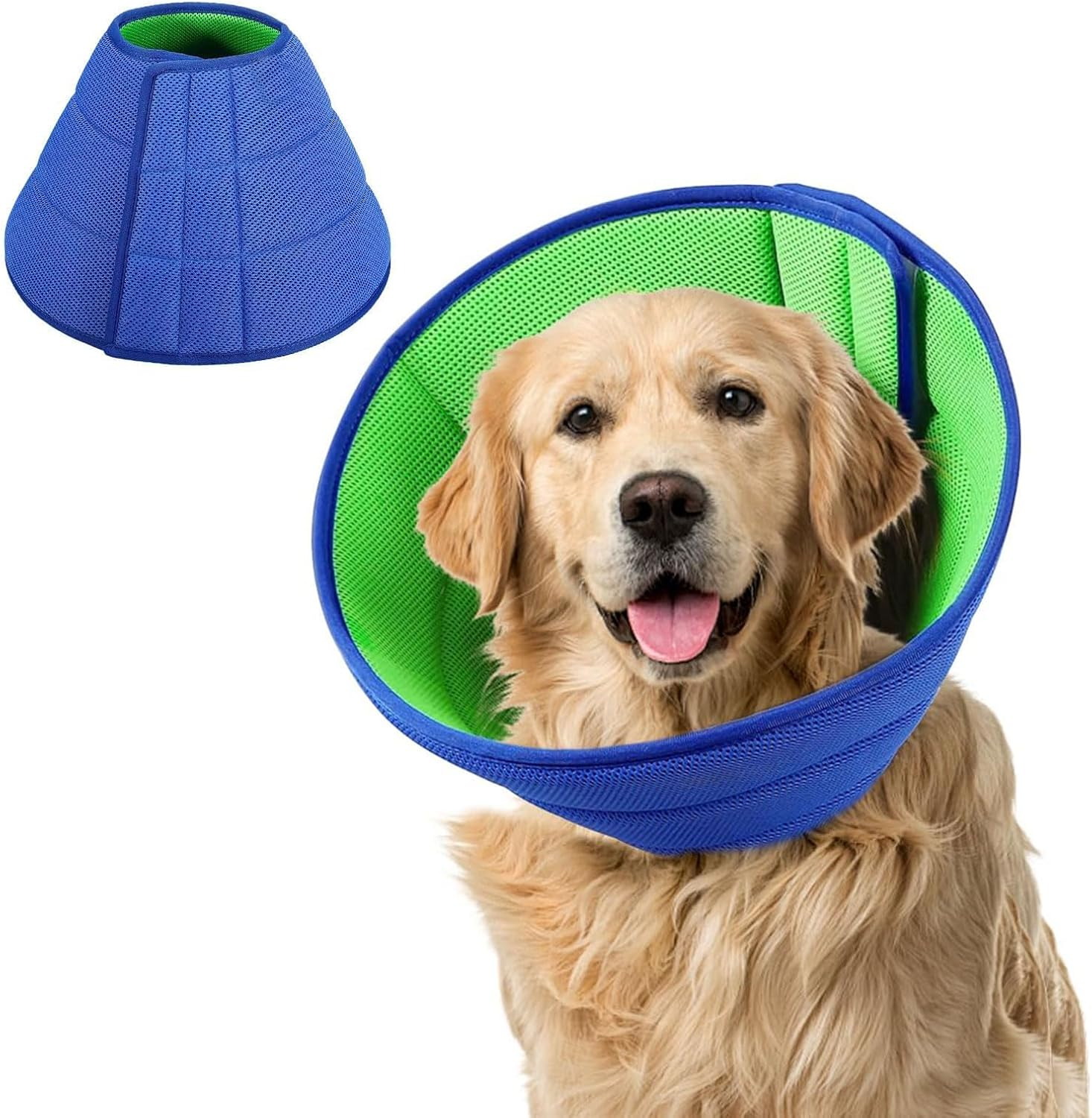 Dog Cone Soft Recovery Collars & Cones after Surgery for Medium Large Dogs, Comfy Ecollars to Stop Licking, Adjustable, Dog Ecollars for Recovery Fabric, Ecollars of Shame Alternatives (Blue-Green, L) image number 6