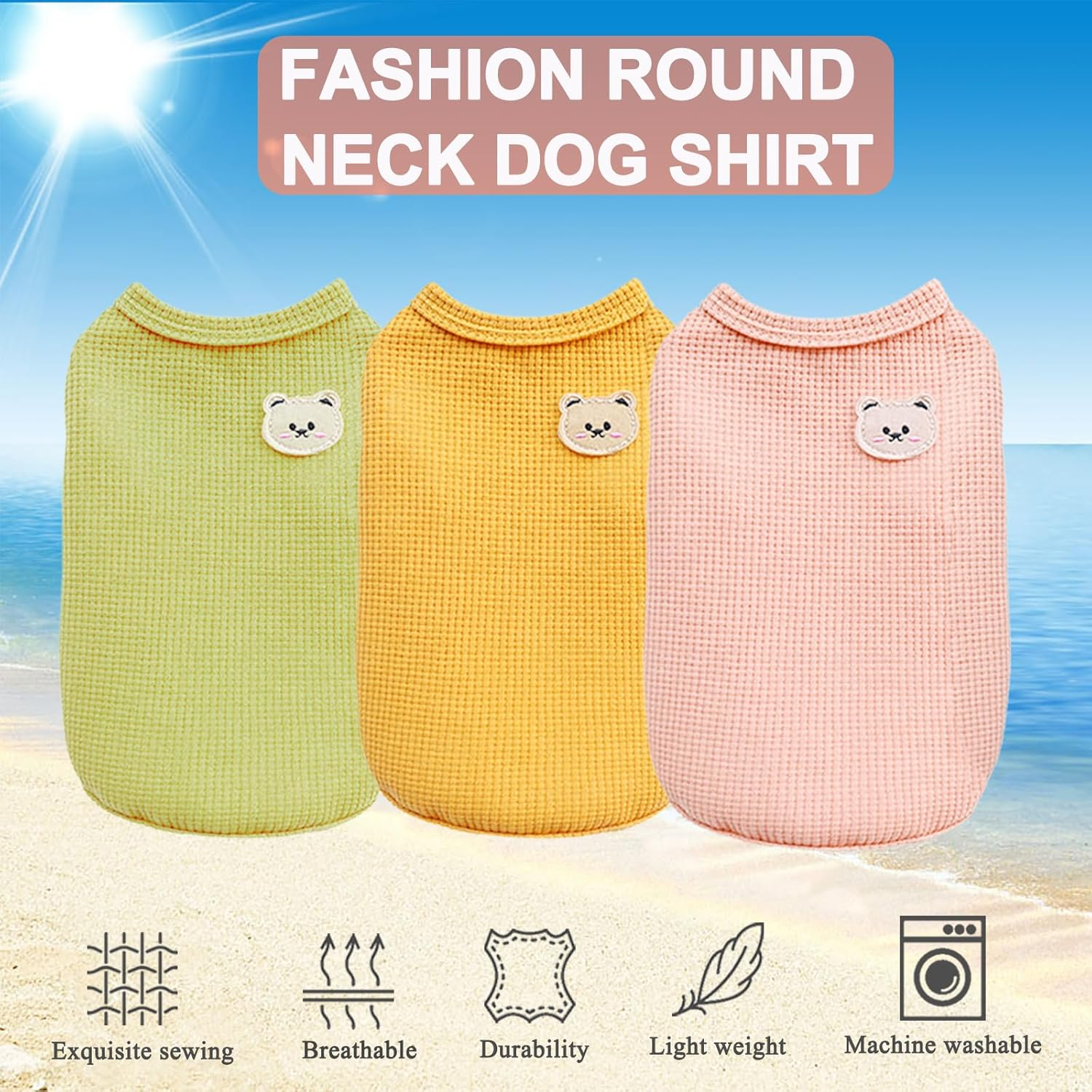 3-Pack Dog Knitted Jumper T-Shirt, Summer Breathable Cotton Shirts, Dog Soft Tank Top, Sleeveless Vest Dog Tee Shirt for Mini Dog, Small Dog and Cat Clothing, Bear XL
