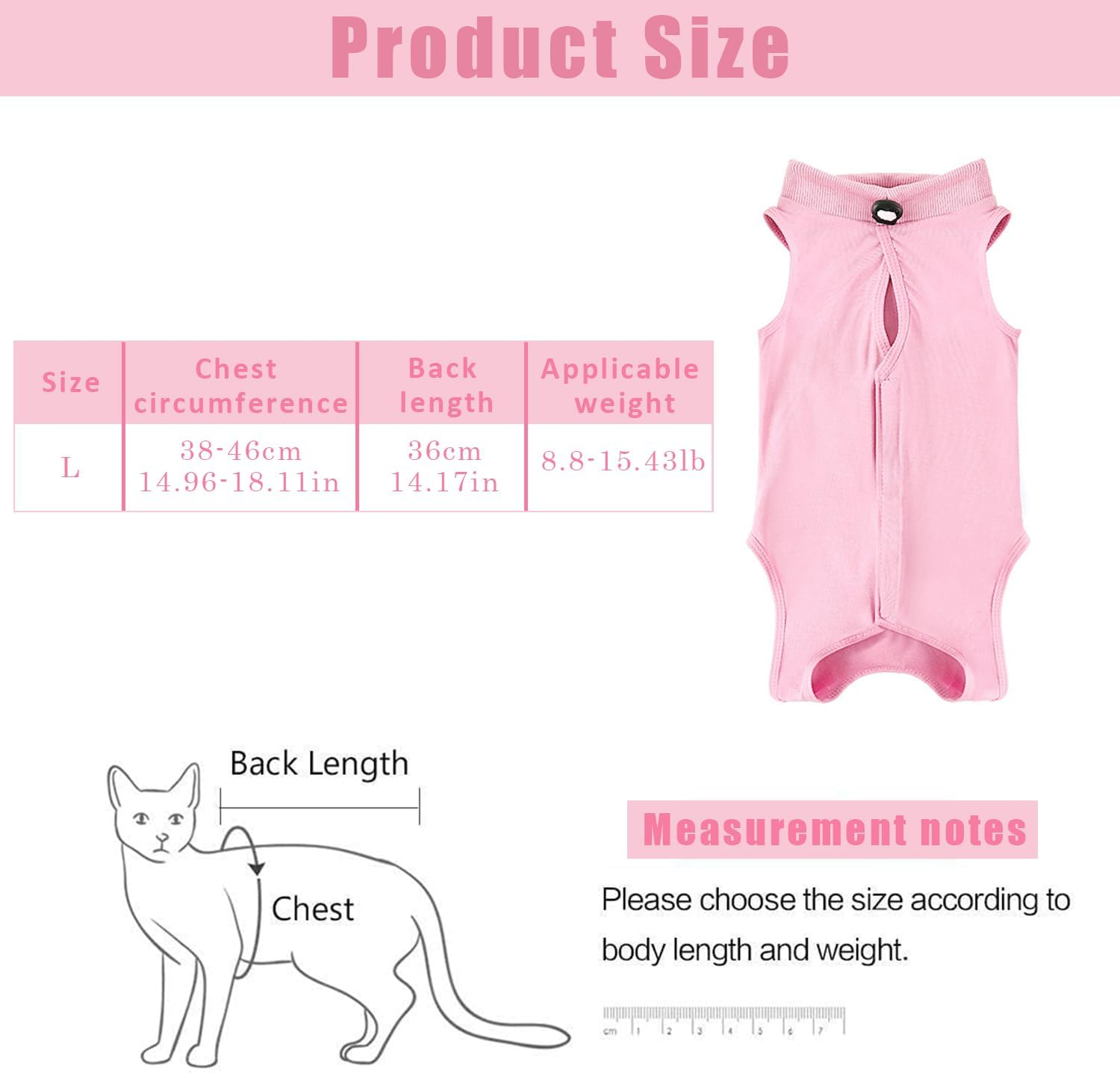 1 PCS Cat Recovery Suit Post Surgery, Kitten Recovery Suits after Spay, Pet Surgical Spay Shirt, anti Licking Pajama Suit after Spay, for Abdominal Wounds or Skin Diseases-Pink (L) image number 3