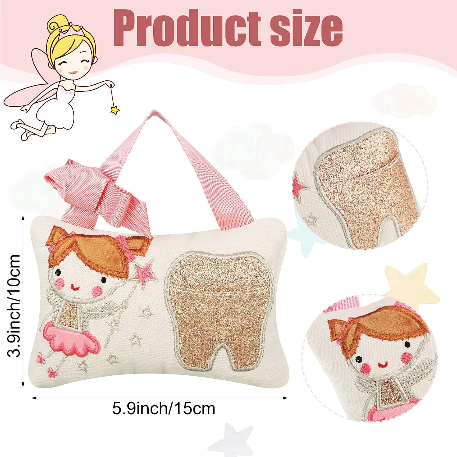 Qunclay Tooth Fairy Pillow with Pocket Kids Tooth Pillow Tooth Keepsake Pouch Tooth Fairy Gifts for Girl and Boy, 3.9 X 5.9 Inches (Sweet Style) - Sweet Style image number 5