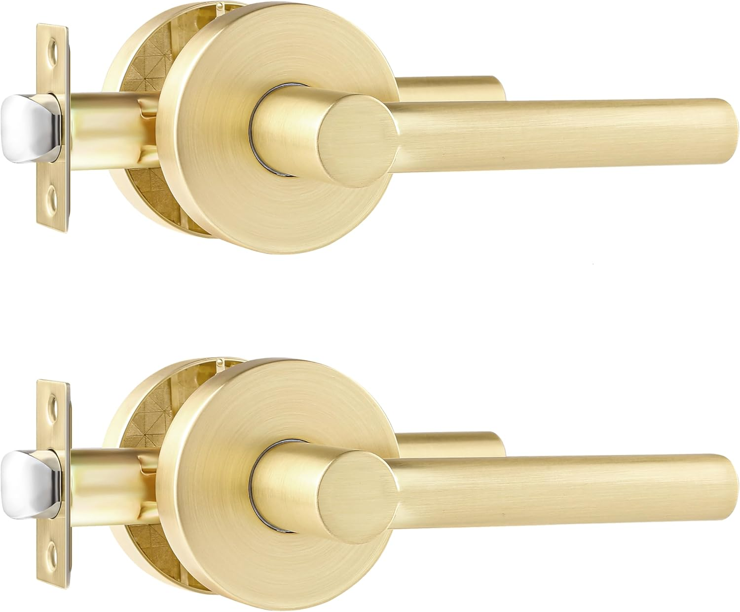 Leydebong 4 Pack Satin Brass Door Handles, Door Knobs Interior in Gold Finish, Passage Door Knobs Heavy Duty Contructions, Keyless Hallway Closet Door Knobs
