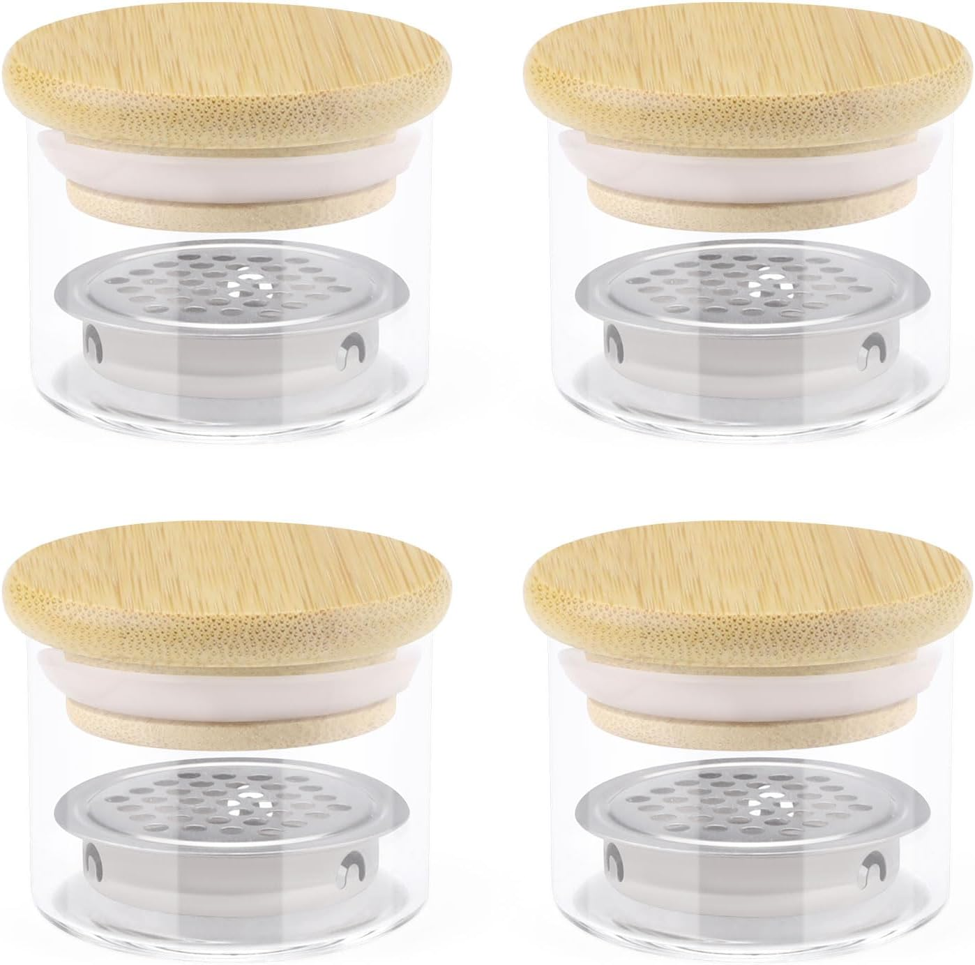 Diakey 4 Pack Acrylic Nail Brush Cleaner Dappen Dish with Lid, Mesh Layered Nail Art Brush Monomer Liquid Wash Cup Glass Removal Jar for Sequins Glitter Powder, 3.8Cm High