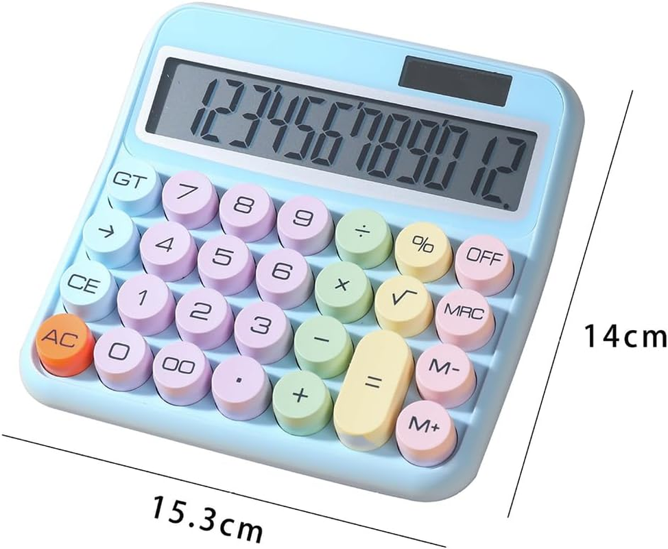 Mechanical Calculator 12 Digit Large LCD Display Big round Button 15&deg;Tilt Screen Cute Candy Colored Dual Power Supply Calculator Suitable for Office School Home for Students Accountant Purple image number 2