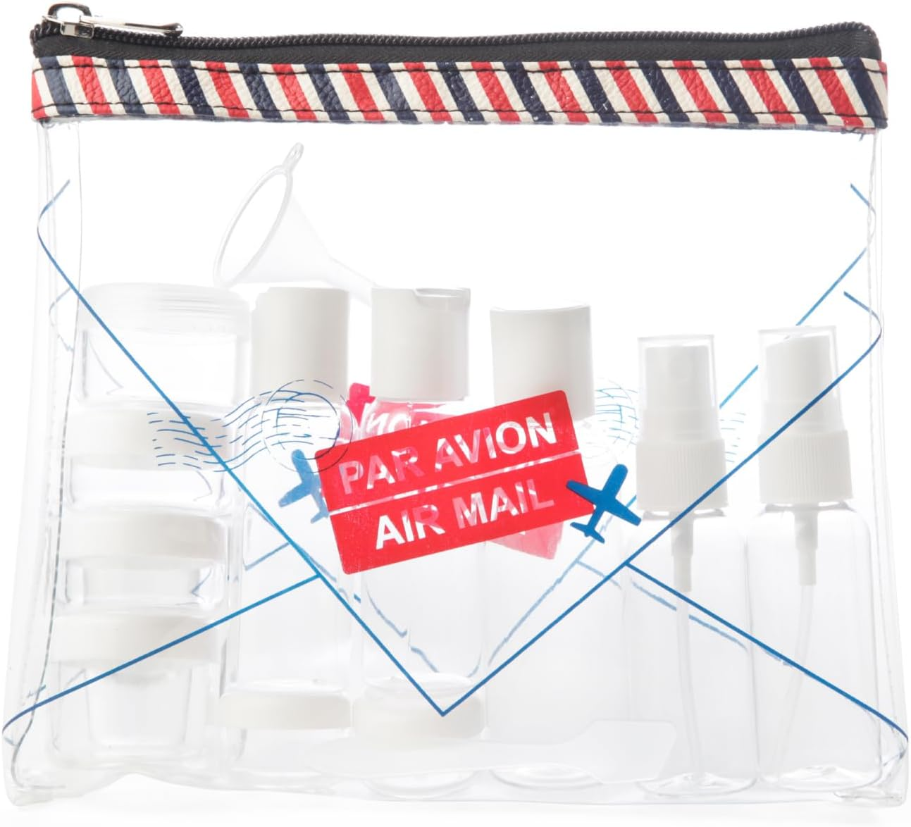 Miamica Women'S Air Mail TSA Compliant Travel Toiletry Bag, Blue and White, 7.5" X 6.5" X 1.25", Blue and White, 7.5" X 6.5" X 1.25", Air Mail TSA Compliant Travel Toiletry Bag