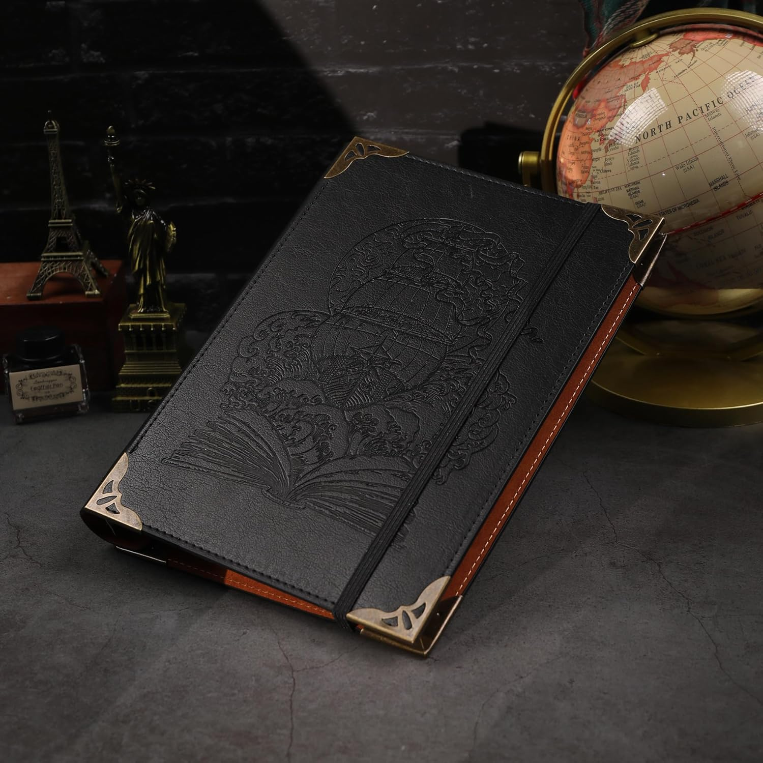 TIEFOSSI A5 Binder 6 Ring Notebook for Women Men, Hardcover PU Leather Journal, Vintage Ship Journal, College Ruled Notebook for School, Planner, Travel, Work, Organizer image number 1